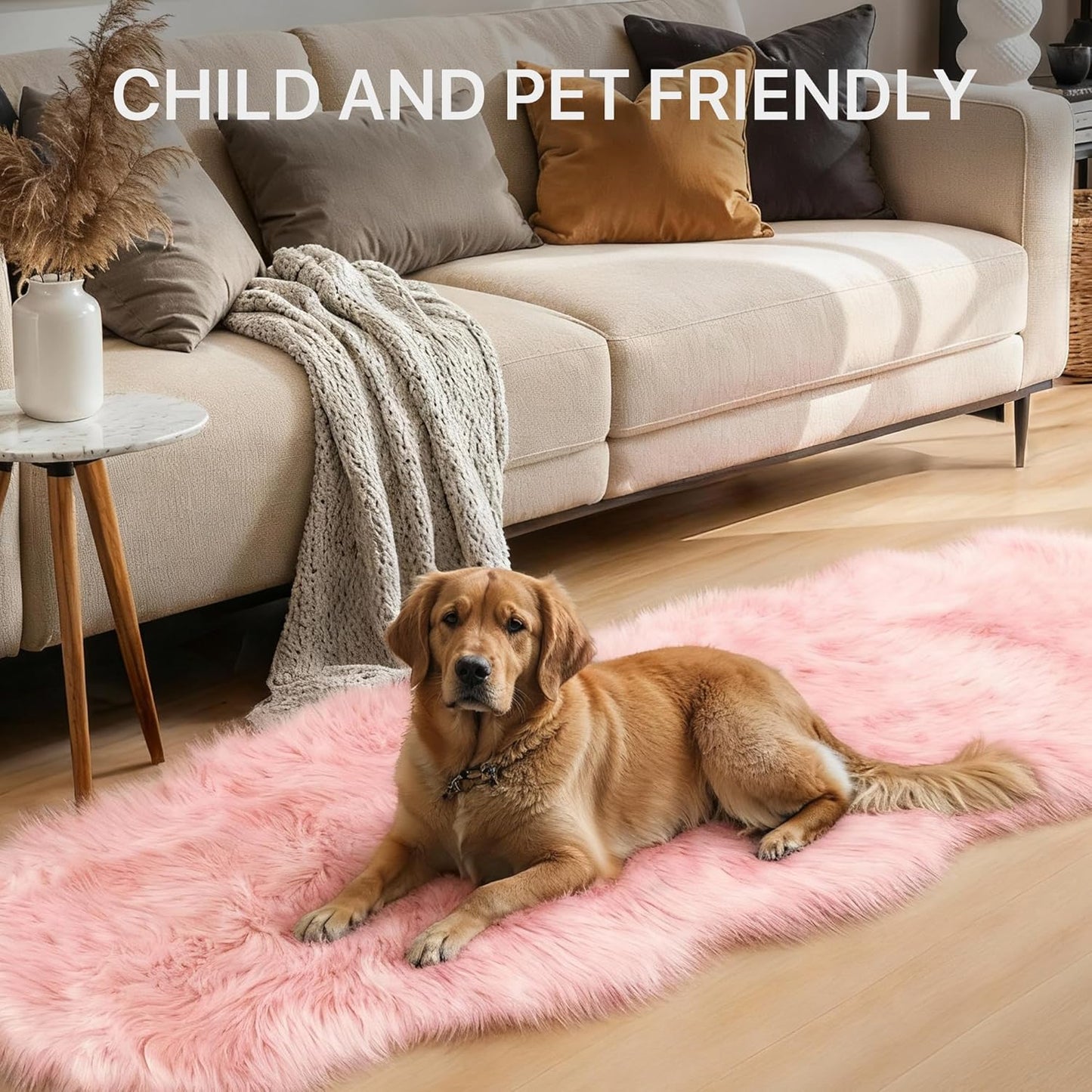 2X3 Fluffy Faux Fur Rug, Ultra Soft Shaggy Sheepskin Rug, High Pile Suede Backed Plush Area Rugs for Bedroom Living Room Indoor Floor Chair Cover Sofa, Pink