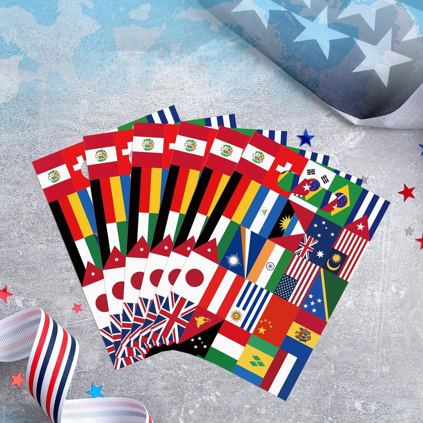 50 Pcs International Flag Plastic Gift Bags,World Flags Treat Goodie Bags with Handle for Soccer Sports Party Celebration School Party Decorations,6.7X 10 Inches