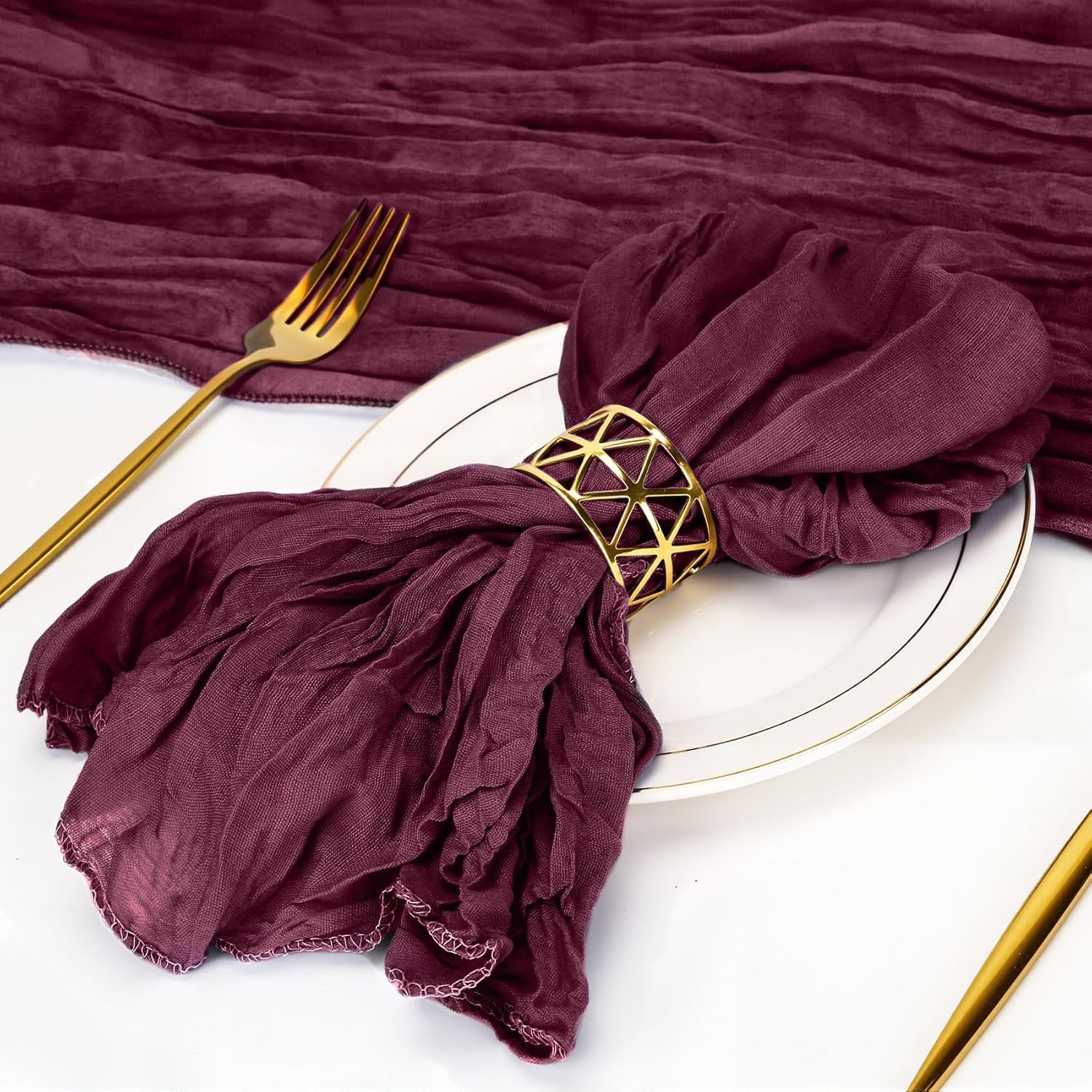 25 Pack Cheesecloth Napkins 20X20 Inch Dinner Table Napkins Boho Washable Rustic Gauze Napkins Bulk for Wedding Bridal Baby Shower Party Decor (Burgundy)