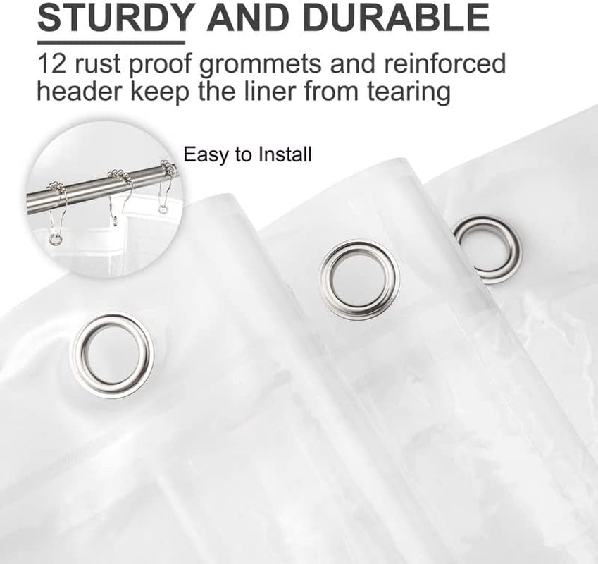 Shower Curtain Liner and Hooks Set- 12PCS Rust Proof Stainless Steel Shower Curtain Hooks Rings with bath 72X72 Clear Plastic Shower Curtain Liner
