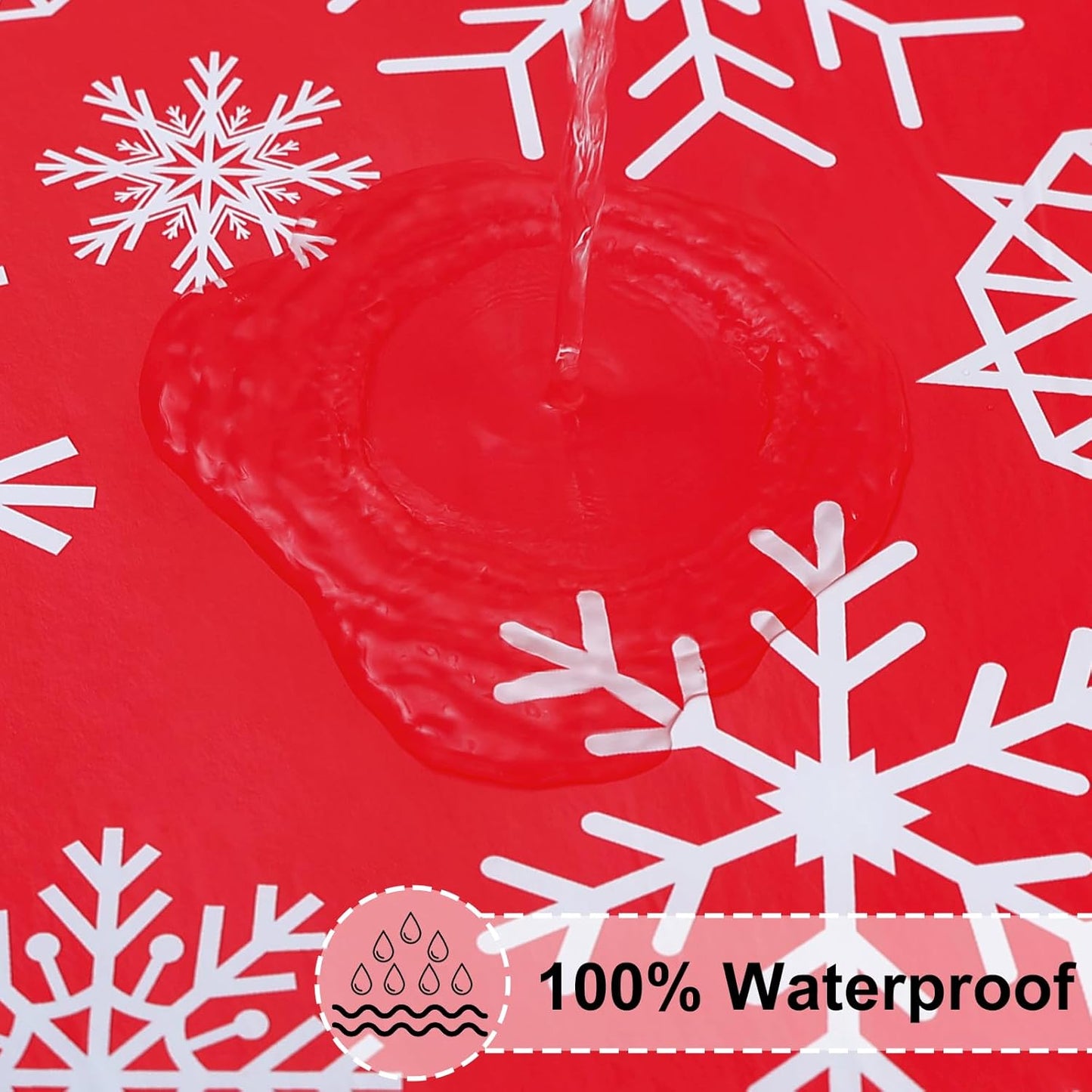 Rectangle Vinyl Tablecloth, Fitted Table Cover, 100% Waterproof, Elastic Edge, Flannel Backing, Plastic Table Cloth Fit 6 Foot Folding Tables for Picnic, Outdoor (Red Snowflake, 30X72 Inch)