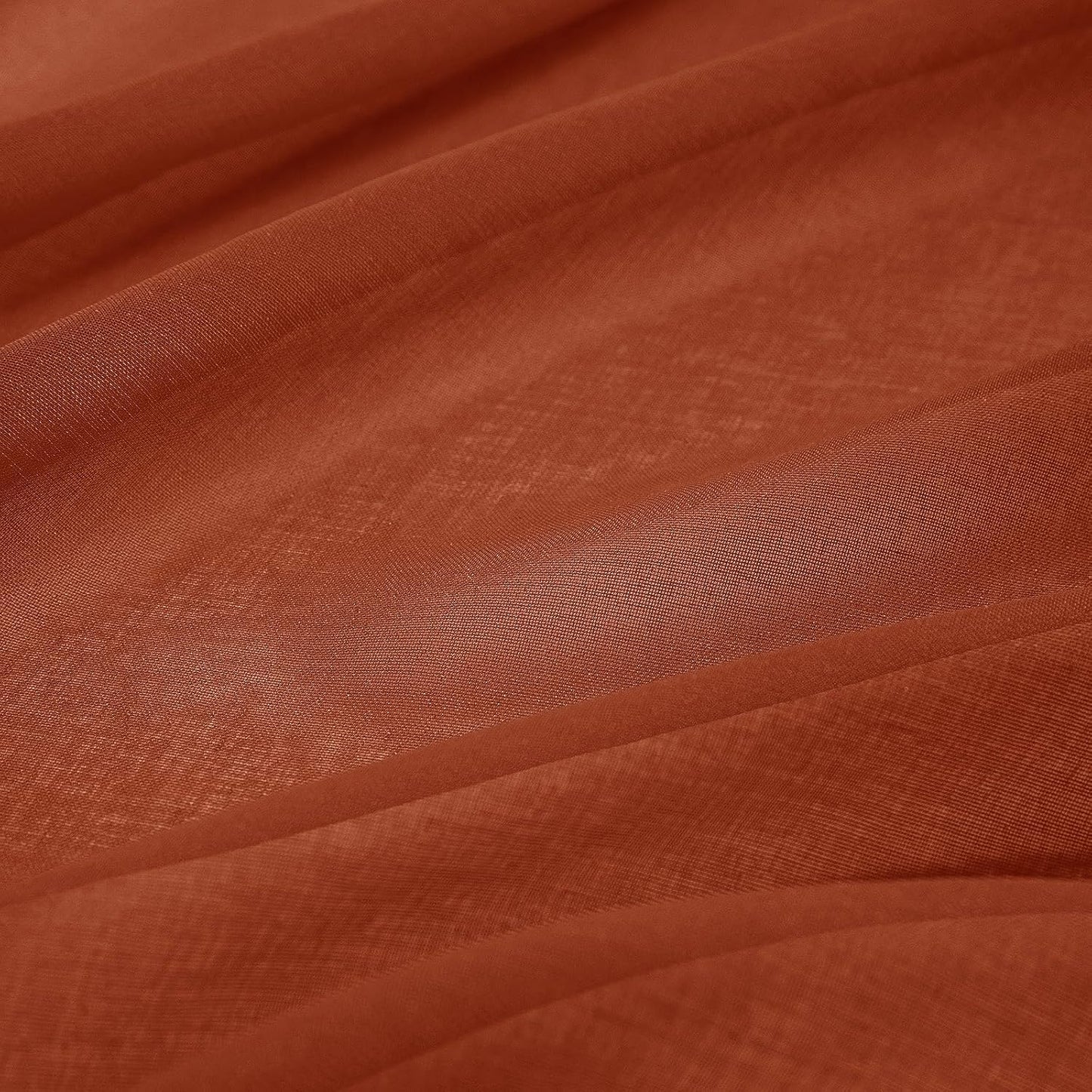 Terracotta Linen Textured Sheer Curtains 2 Panels for Kitchen/Bedroom/Living Room Semi Transparent Voile Drapes Rust Boho Farmhouse Fall Decor Window Panels Rod Pocket, W 54 X L 54 Inches Long