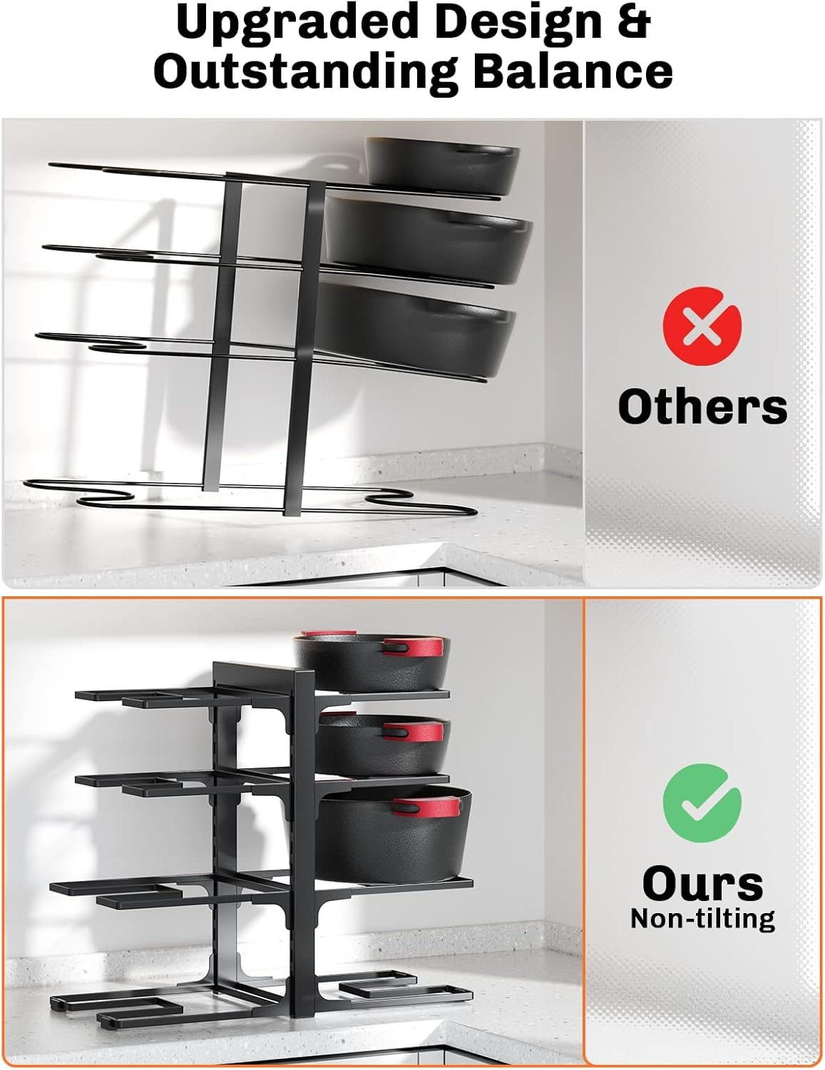 8-Tier Pan Organizer Rack for Kitchen Cabinet Storage and Organization, 15.83" Height Heavy Duty Pots and Pans Organizer under Cabinet, Adjustable Pot Organizer Rack