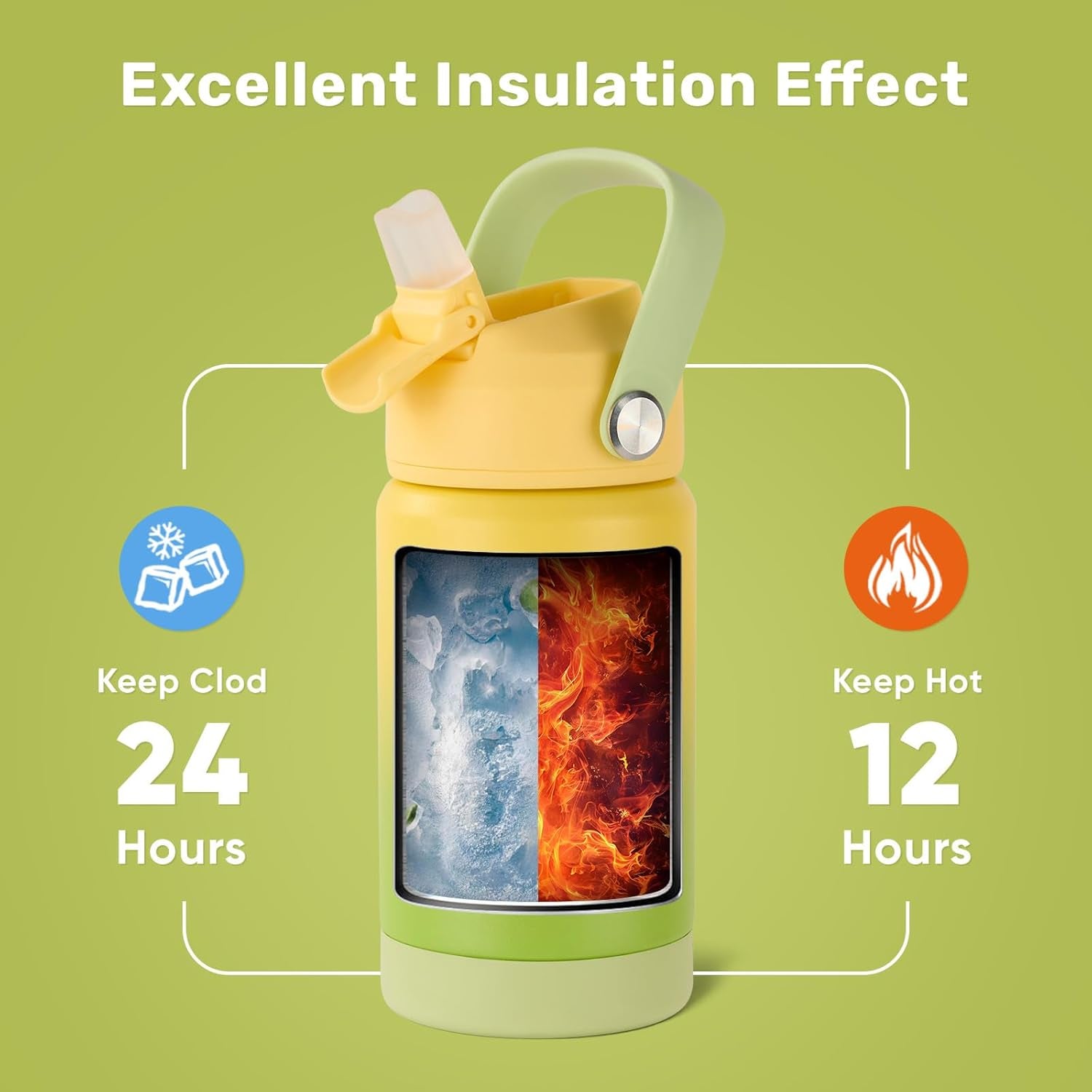 12 Oz Water Bottle, 2 Pack Kids Water Bottles for School, Toddler Cup with Straw & Handle, 304 Stainless Steel Insulated Water Bottle, BPA Free, Gradient Blue+Gradient Yellow