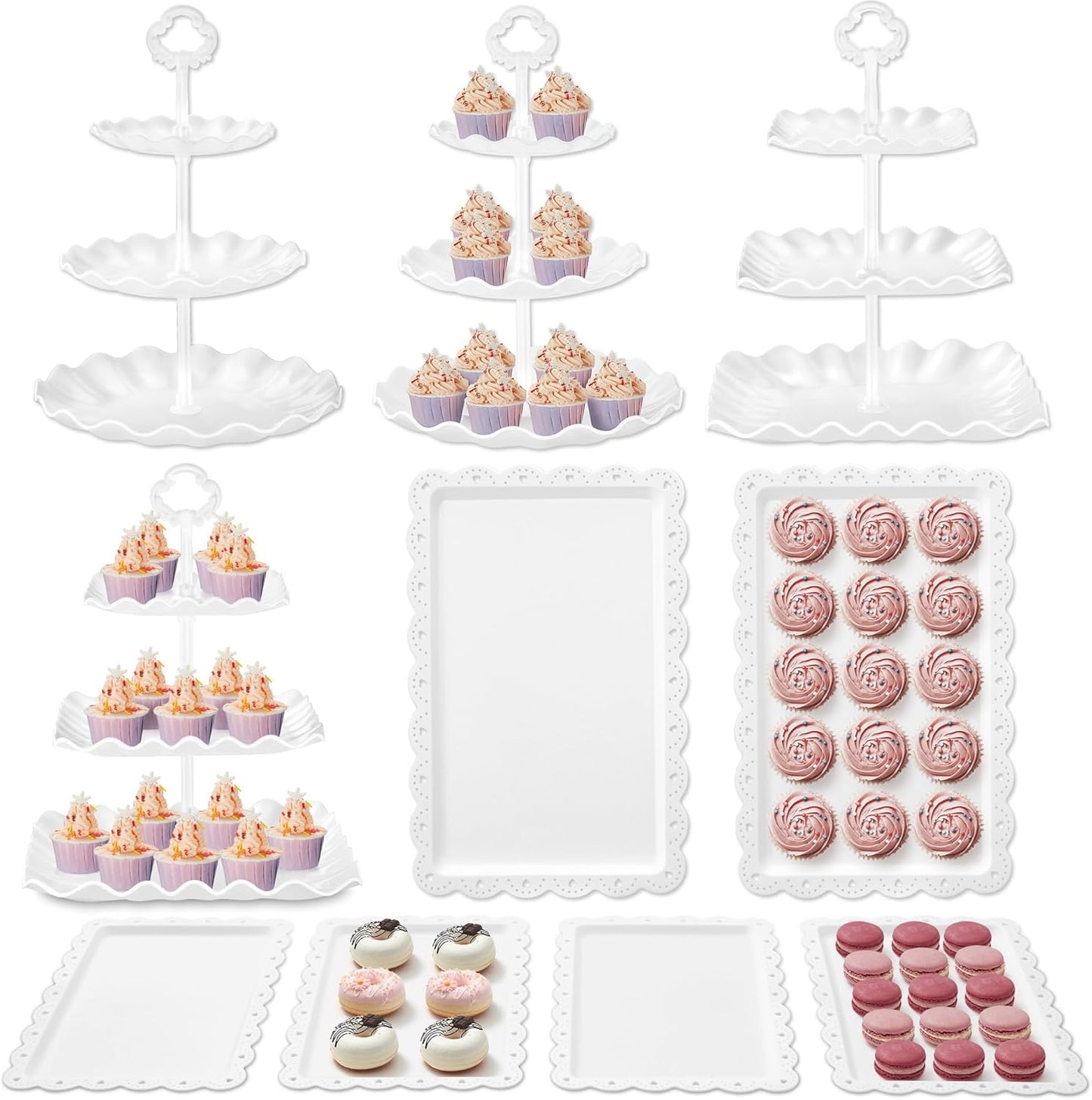 Dessert Cupcake Stand, 10Pcs Dessert Table Display Set, 3 Tiered Cup Cake Holder Tower Stand& Cookie Serving Trays for Wedding, Tea Party, Birthday, Baby Shower