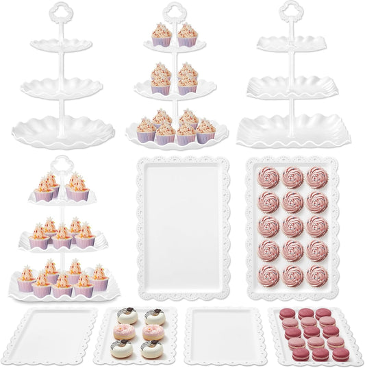 Dessert Cupcake Stand, 10Pcs Dessert Table Display Set, 3 Tiered Cup Cake Holder Tower Stand& Cookie Serving Trays for Wedding, Tea Party, Birthday, Baby Shower