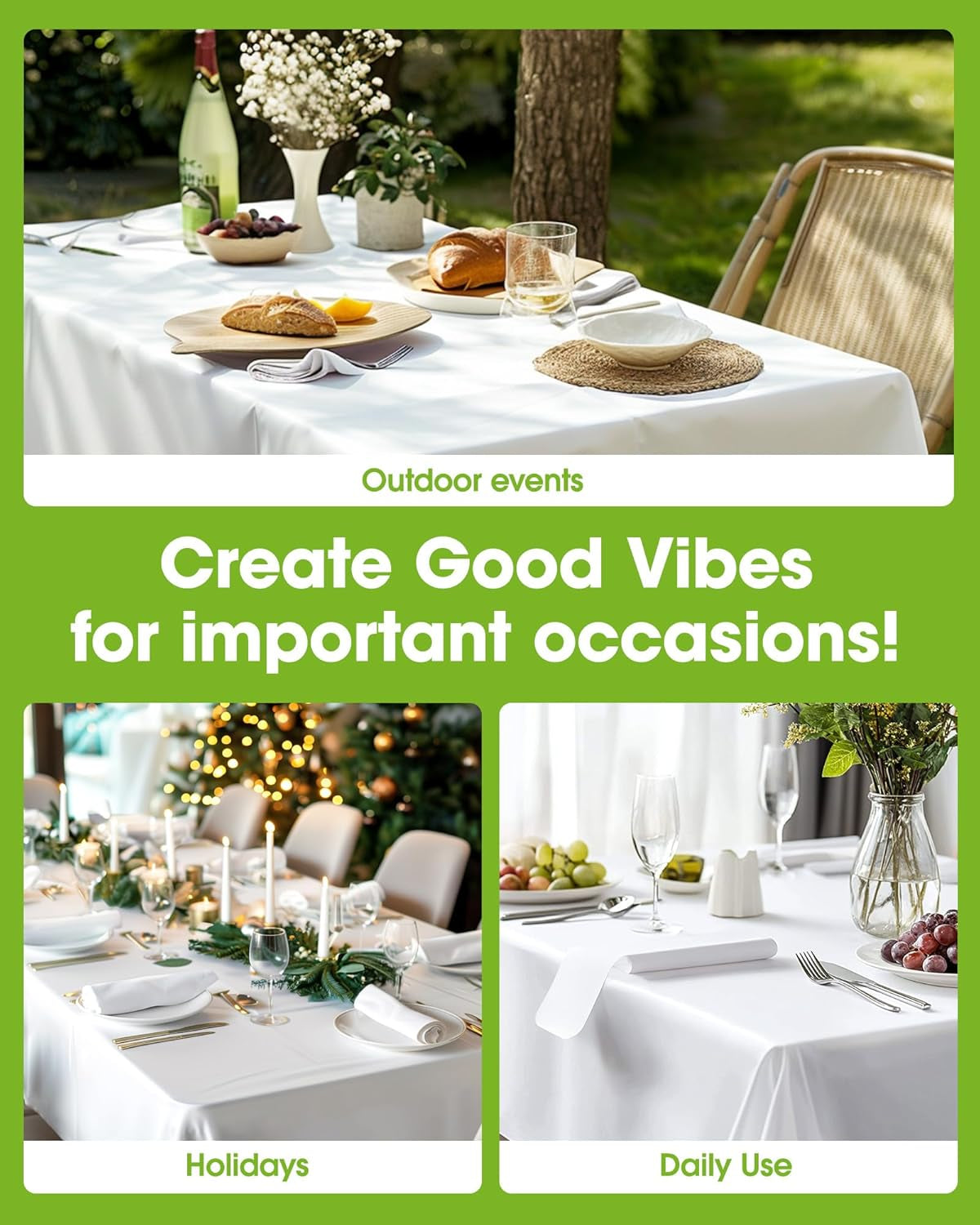 Plastic Table Cloth Disposable 10 Pack, 54 X 108 Inch Table Cloths, Party, Picnic, Wedding, Decorative Tablecloths, Rectangle, White Plastic Cover, Leakproof & Sturdy, White