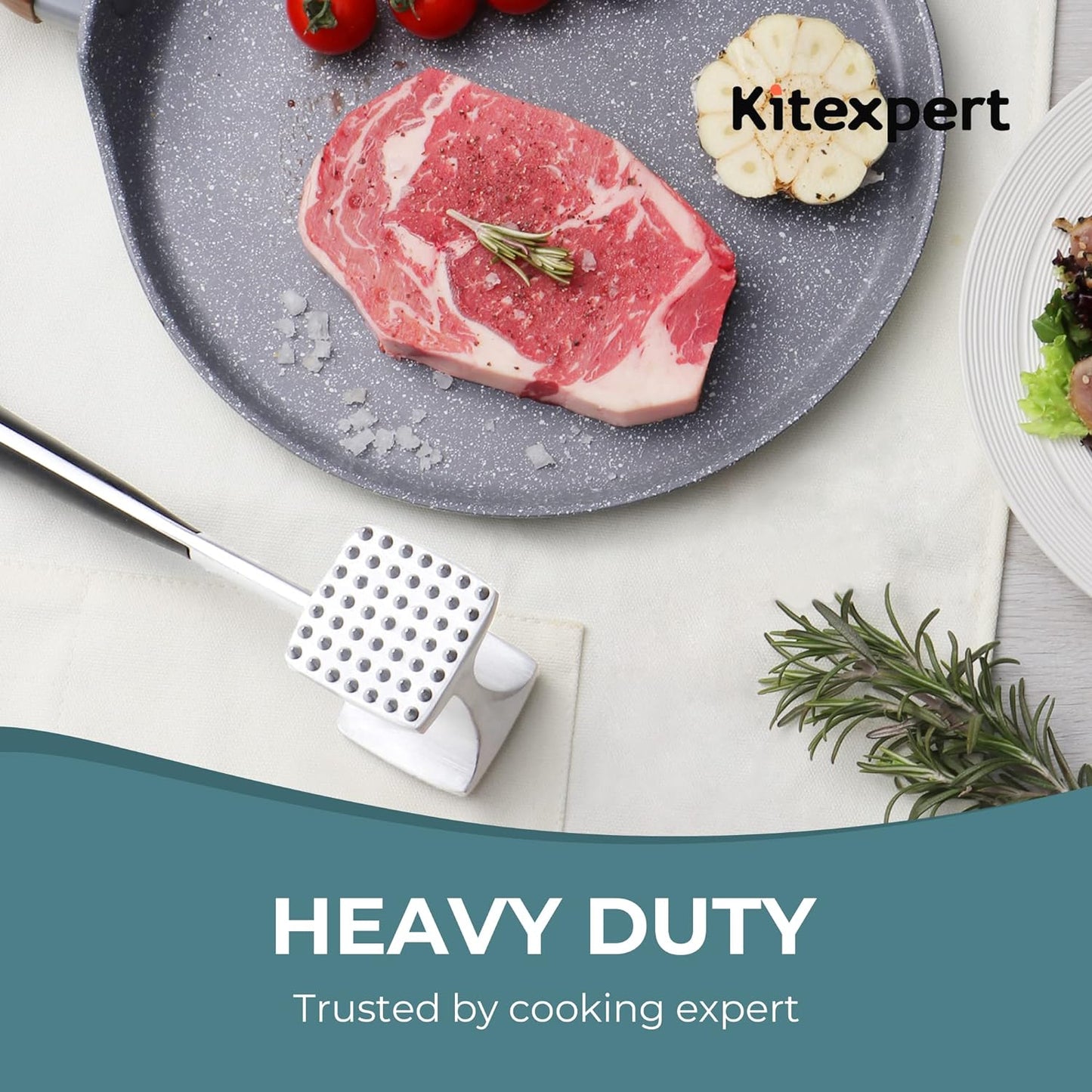 Meat Tenderizer Hammer with Comfortable-Grip Handle, Dual-Side Mallet for Kitchen, Heavy Duty Pounder for Tenderizing Steak, Beef and Fish