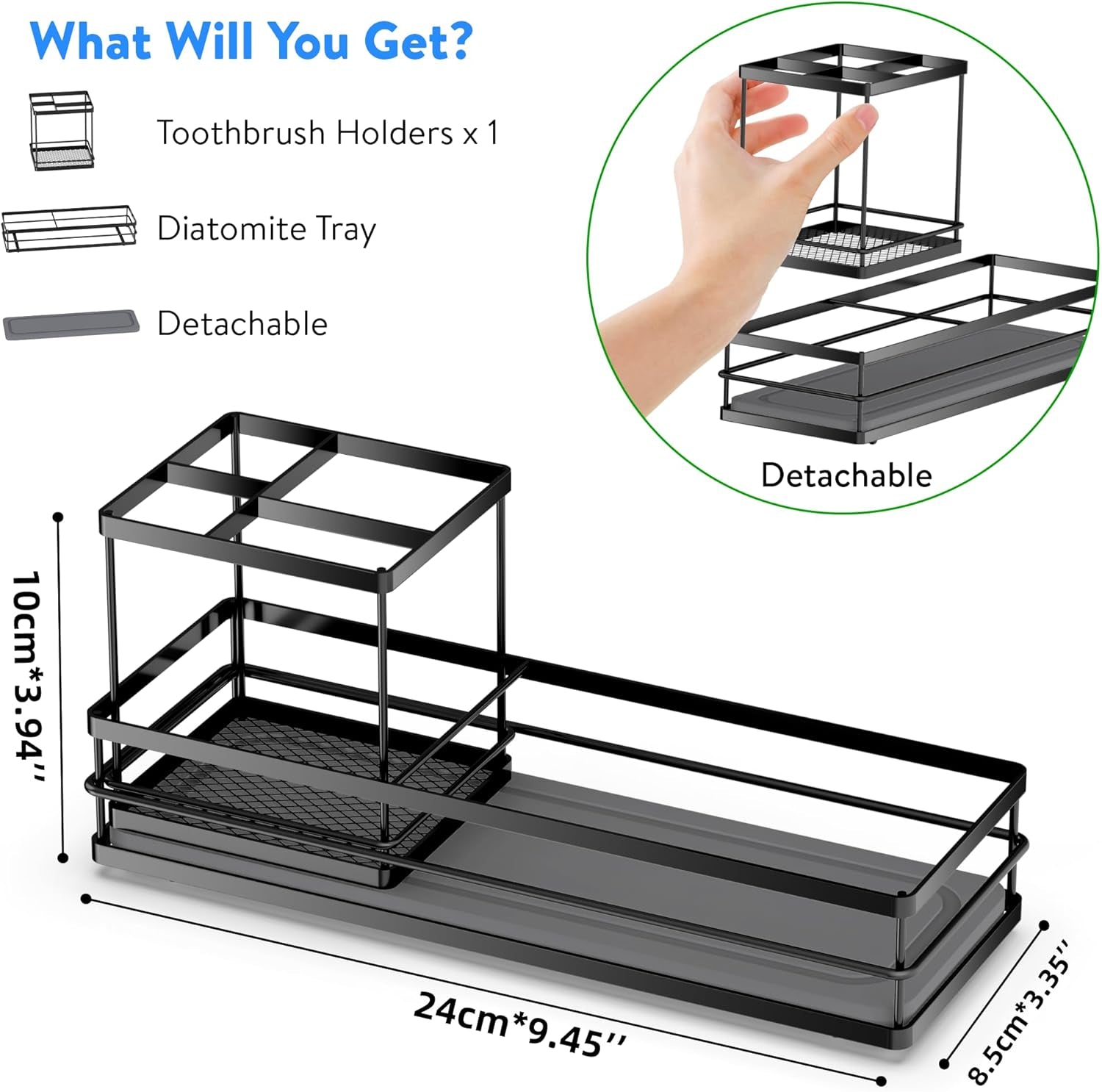 Toothbrush Holders with Water Absorbing Diatomite for Bathrooms, Electric Tooth Brush Toothpaste Holder, Kitchen Countertop Sink Caddy Sponge Organizers and Storage, Stone Drying