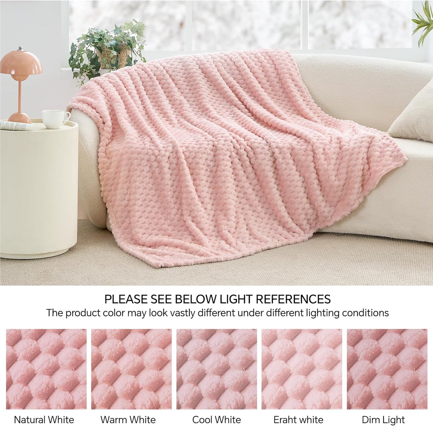 Fleece Decorative Blanket - 3D Jacquard Pink Throw Blankets for Women'S Couch & Bed, Soft and Cozy Warm Plush Fluffy Blanket, Cute Birthday Gift for Women, 50X60 Inches