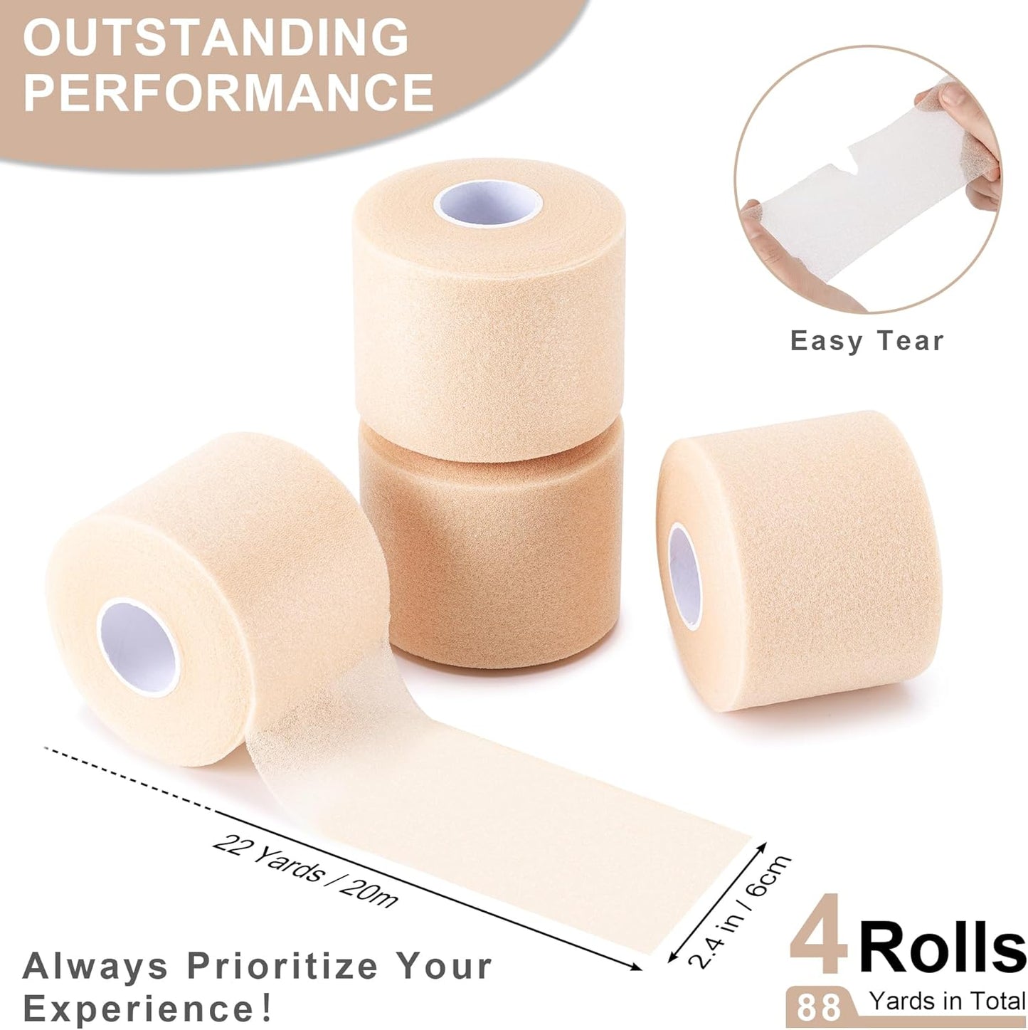 4-Pack Foam Underwrap Athletic Tape for Wrists, Elbows, Knees, and Ankles - Perfect for Gymnastics, Boxing, and Climbing Activities