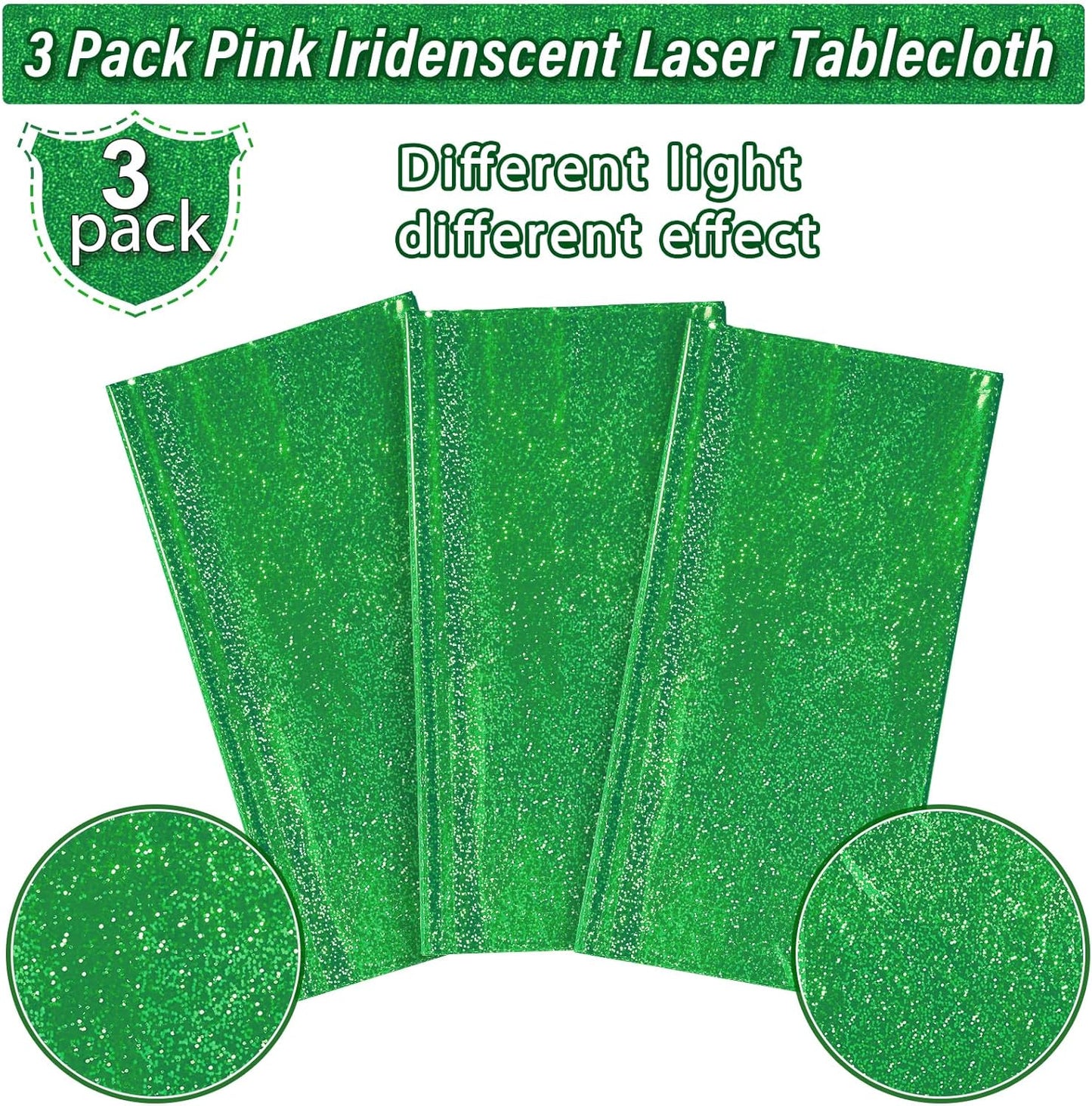 3 Pack Iridescent Green Plastic Tablecloths, Shiny Disposable Laser Rectangle Table Covers, Holographic Foil Tablecloth for St. Patrick'S Day Birthday Christmas Witch Theme Party, 54X108Inch