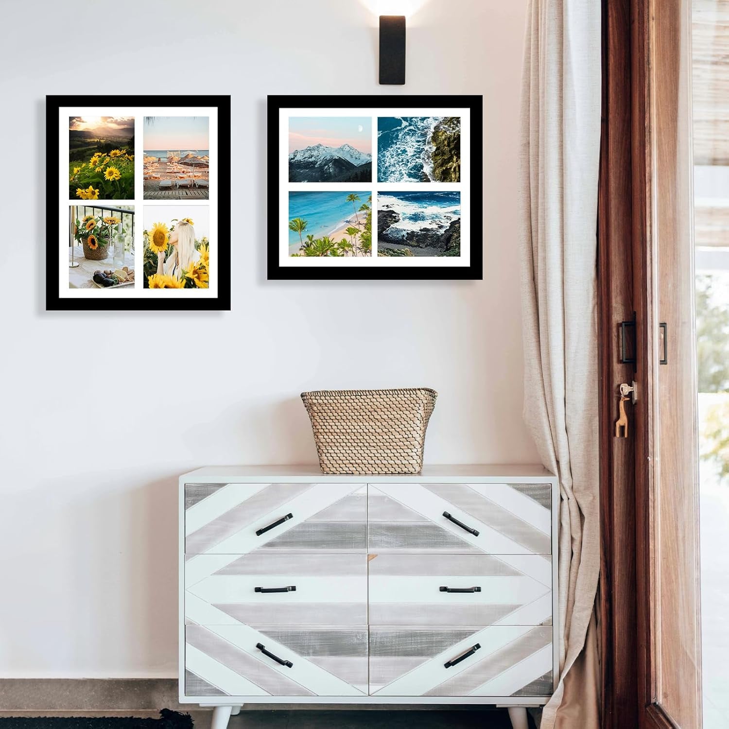 12X16 Picture Frame, 5X7 Collage Frame, Display 4 Pcs 5X7 Photos or 12X16 Picture, Four Opening Collage for Wall Hanging, Lightweight Multi Frame, Black