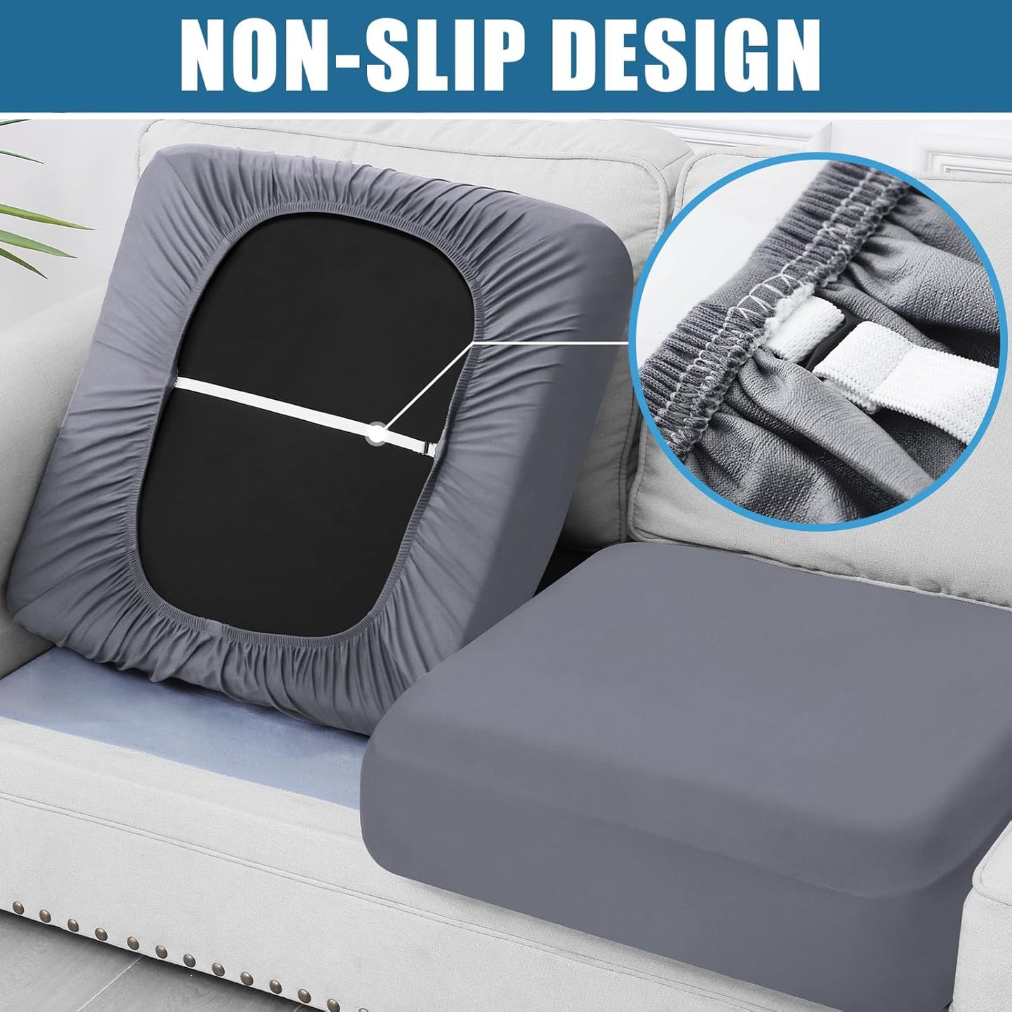 Waterproof Couch Cushion Covers, Stretch Washable Sofa Cushion Cover, Soft Sofa Slipcover Elastic Non-Slip Furniture Protector for Pets, Kid (1 Pack, Grey)
