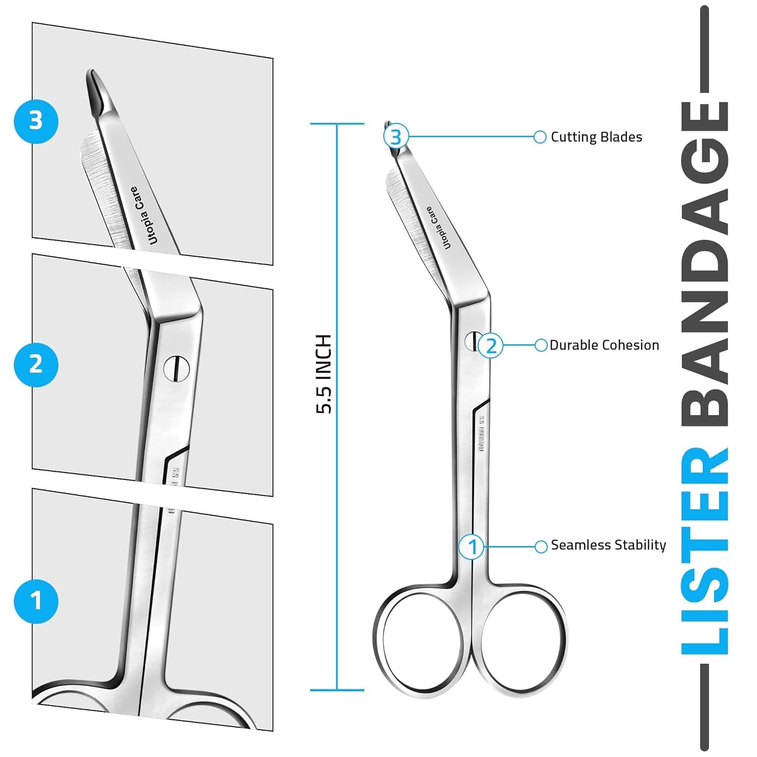 Bandage Scissors, 5.5 Inch Stainless Steel Shears for First Aid and Professional Use – Silver