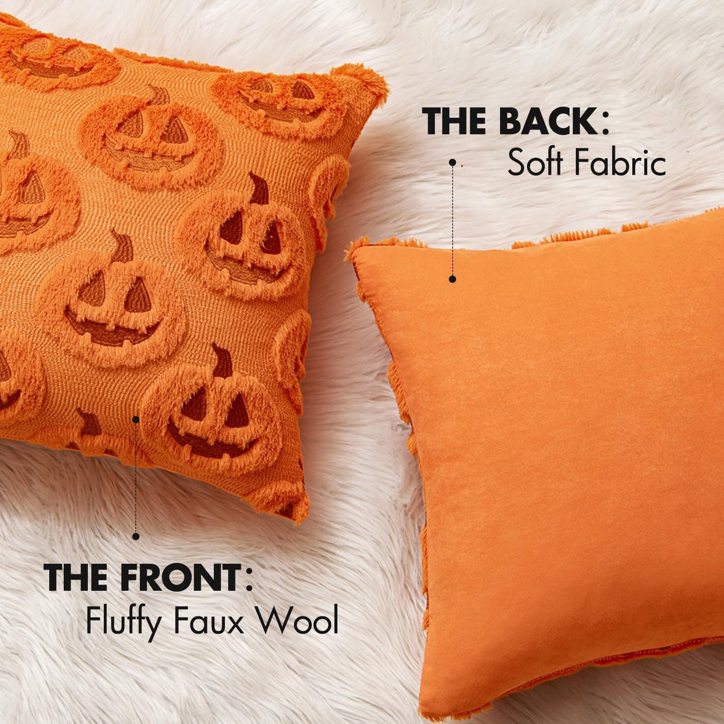 Fall Halloween Throw Pillow Covers 18X18 Decorative Pumpkin Pattern Pillowcases Soft Plush Faux Wool Cushions for Home Patio Sofa Couch,Orange