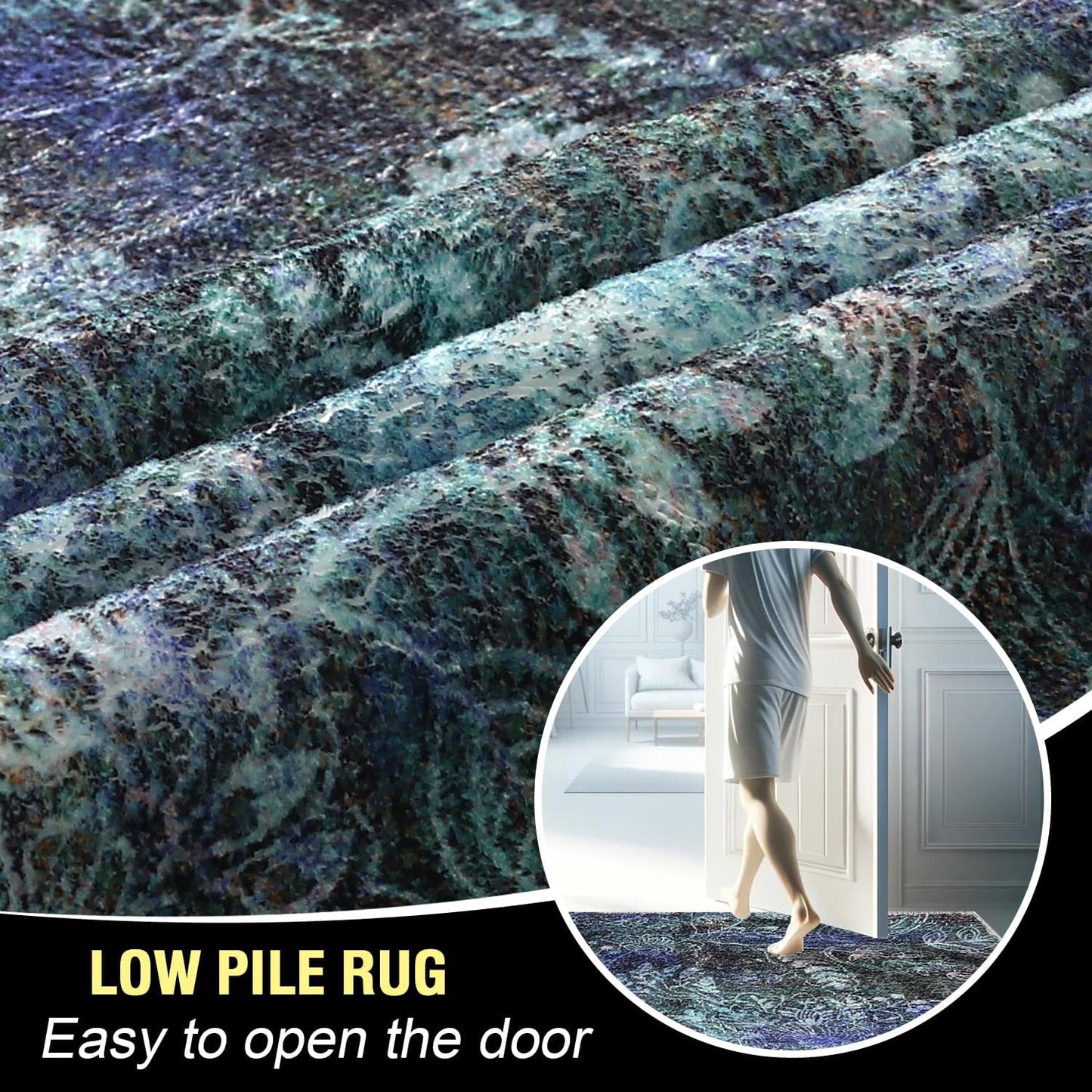 Bathroom Rug - Paisley Floral Area Rug, 2X3 Ft, for Entryway, Bedroom, Living Room, Anti-Skid, Durable, Rectangular, Washable