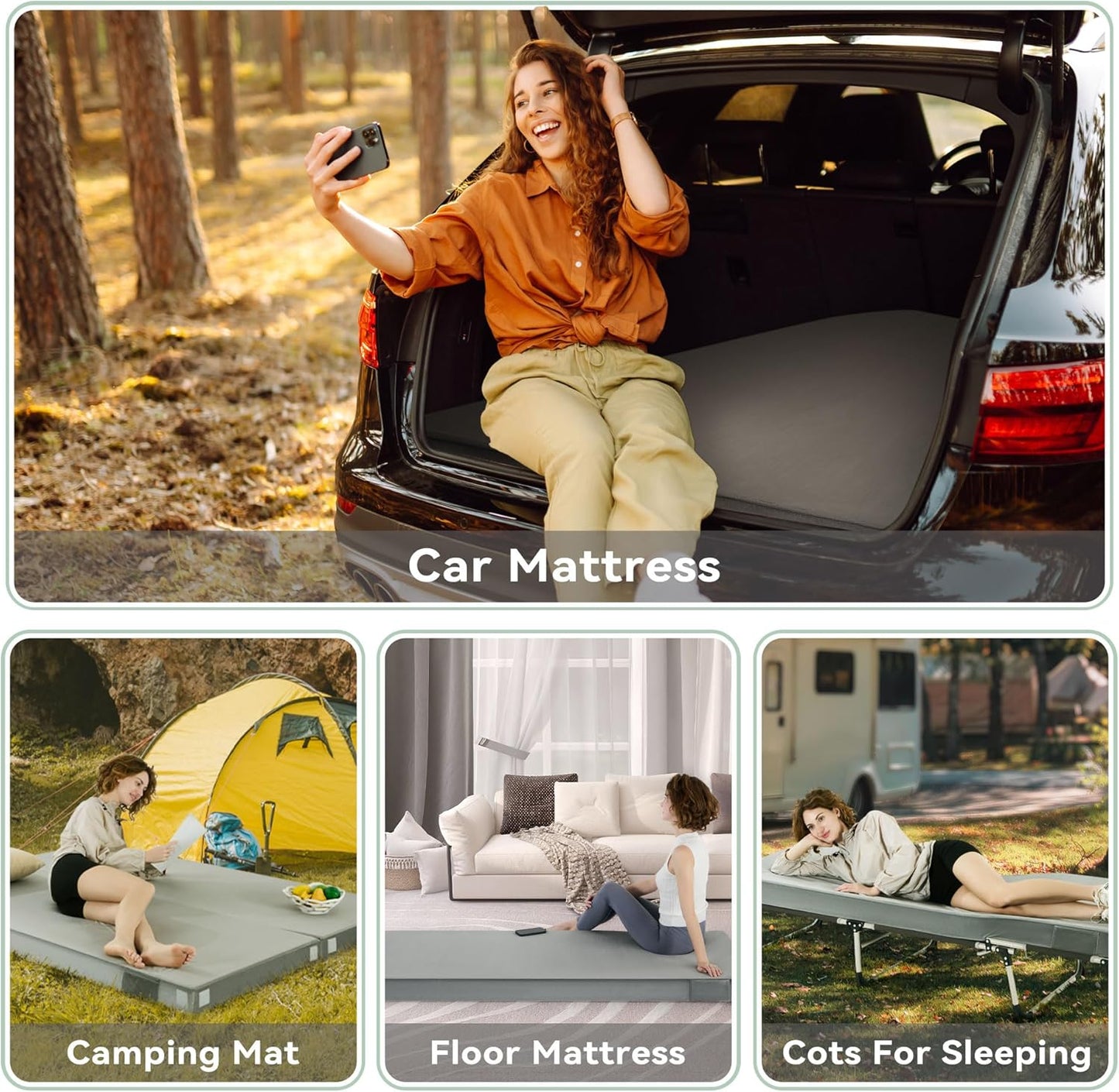 Memory Foam Camping Mattress Certipur-Us Waterproof Portable Roll up Mattress for Adults Cot Mattress Car Van Sleeping Mat Pad with Carrying Bag