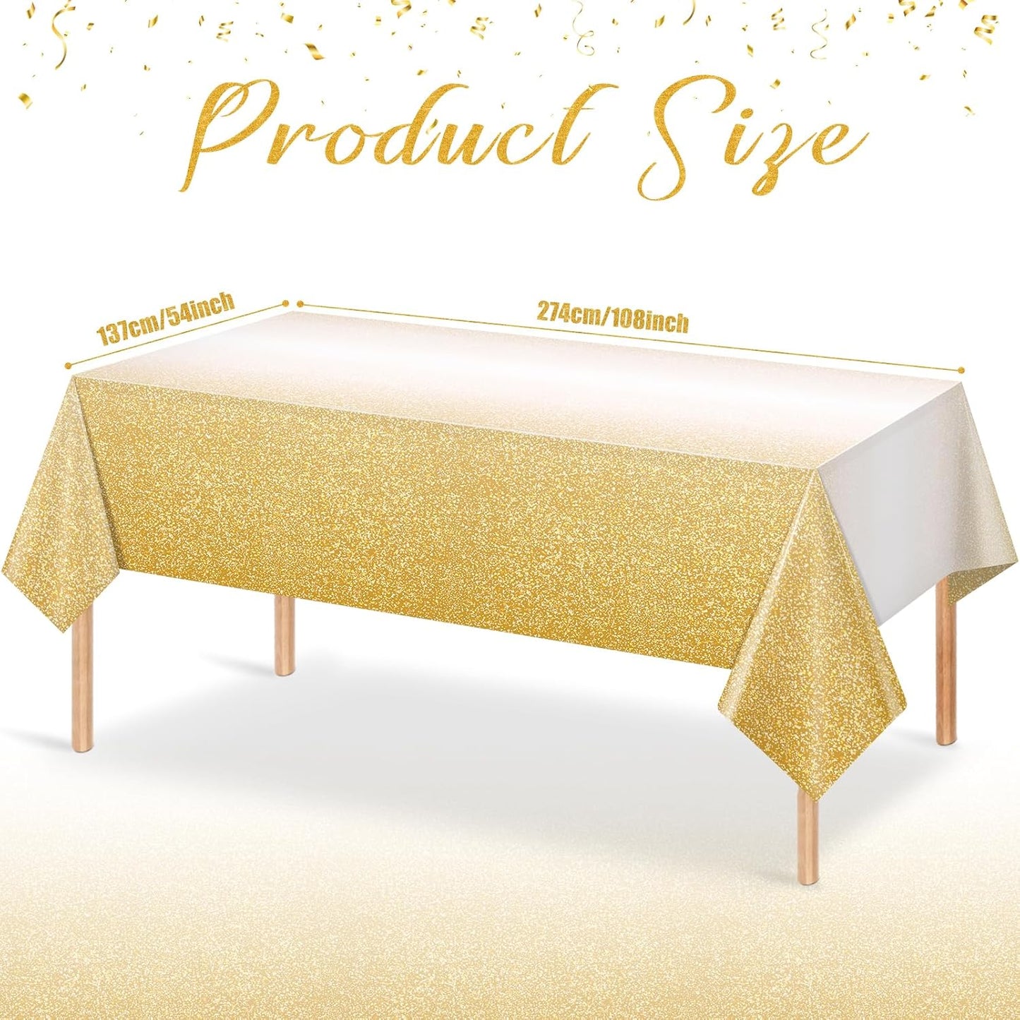 1 Pack Ombre Gold Plastic Tablecloth for Parties, Gradient Yellow Gold Disposable Tablecloths for Rectangle Tables, Light Gold Table Cover for Wedding Birthday Anniversary Party, 54X108Inch