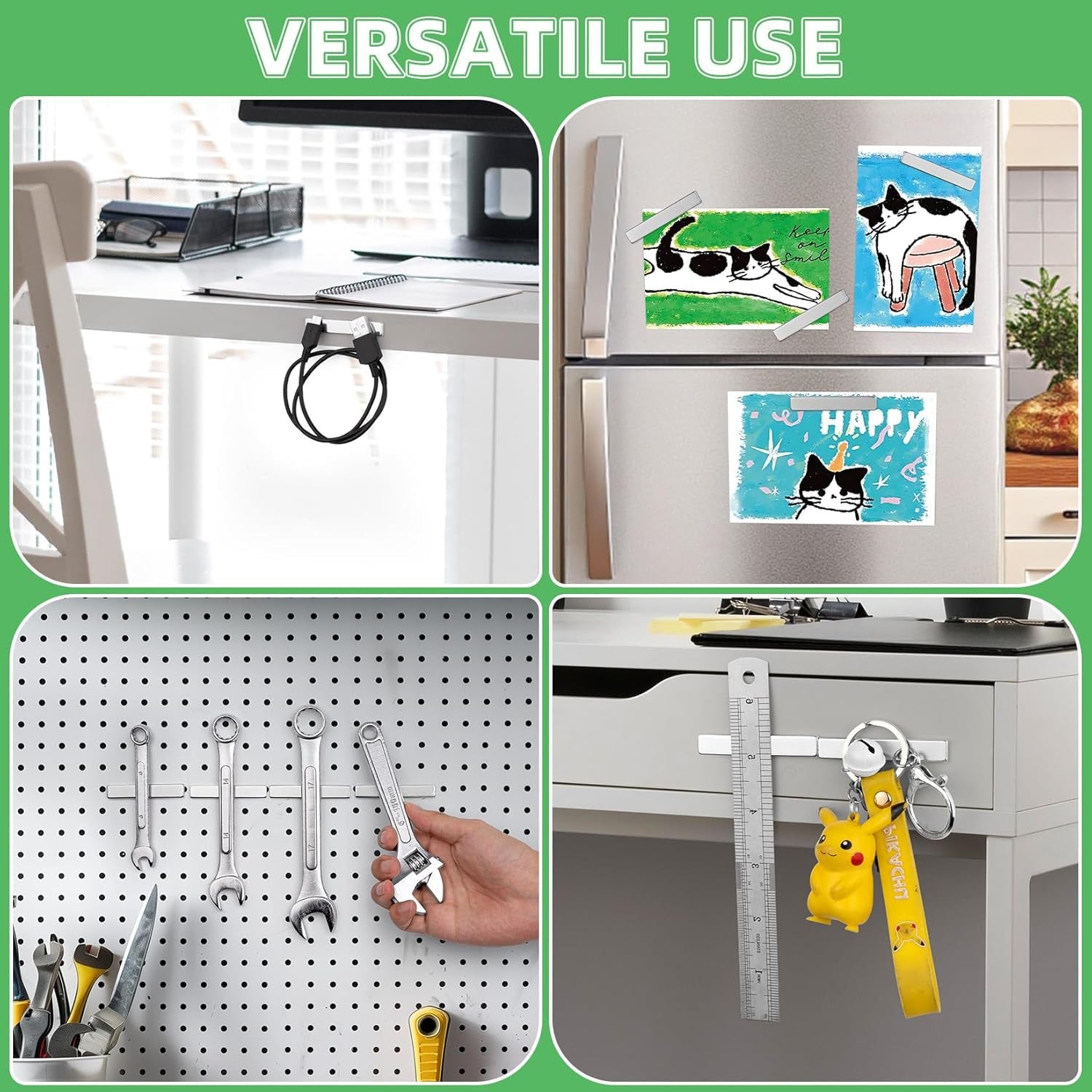 Neodymium Bar Magnets - 6 Pack High-Strength Magnets with Double-Sided Adhesive, Ideal for Heavy-Duty Applications in Home, Garage, Kitchen, and Crafts - 60x10x3 mm (N52)