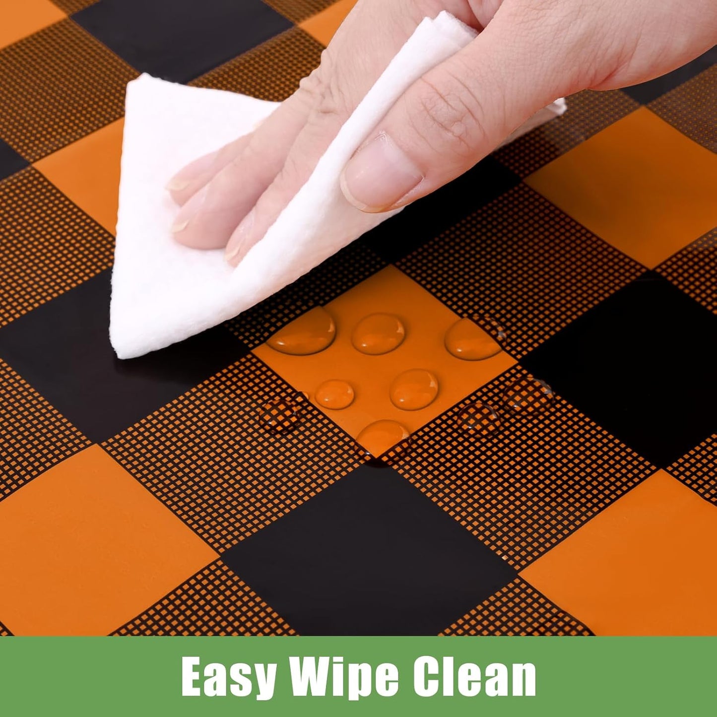 3 Packs Gingham Disposable Table Cloth, 54 X 108 Inch Waterproof Plastic Tablecloth, Rectangle Black and Orange Checkered Table Covers for Picnic, Birthday, Party
