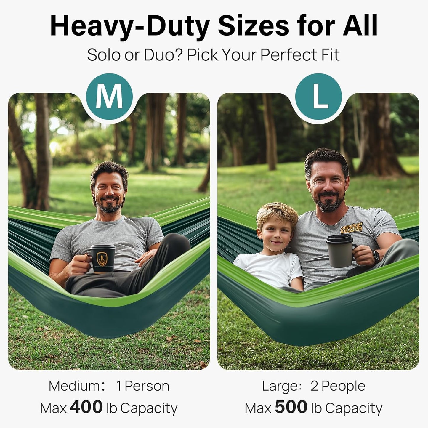 Camping Hammock 500 Lbs Capacity, Portable Hammocks with Tree Straps & Attached Carry Bag, Camping Essentials Gear, Perfect for outside Indoor Hiking Beach Backpack Travel