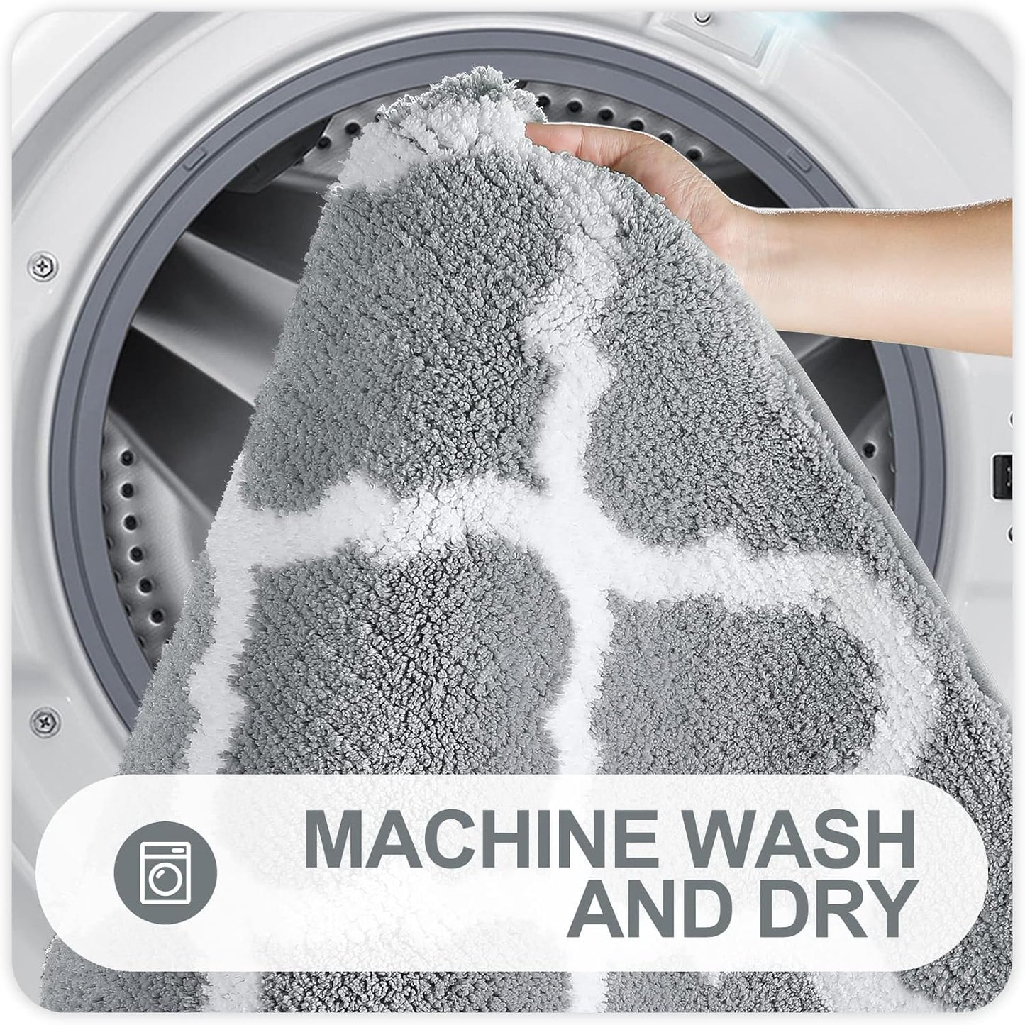 Bathroom Rugs Set 2 Piece, Microfiber Bath Shower Mat and U-Shaped Toilet Rug, Machine Wash Dry, Non-Slip Absorbent Shaggy Bath Mats for Tub, Shower and Bathroom (24"X16"+24"X20", Grey)