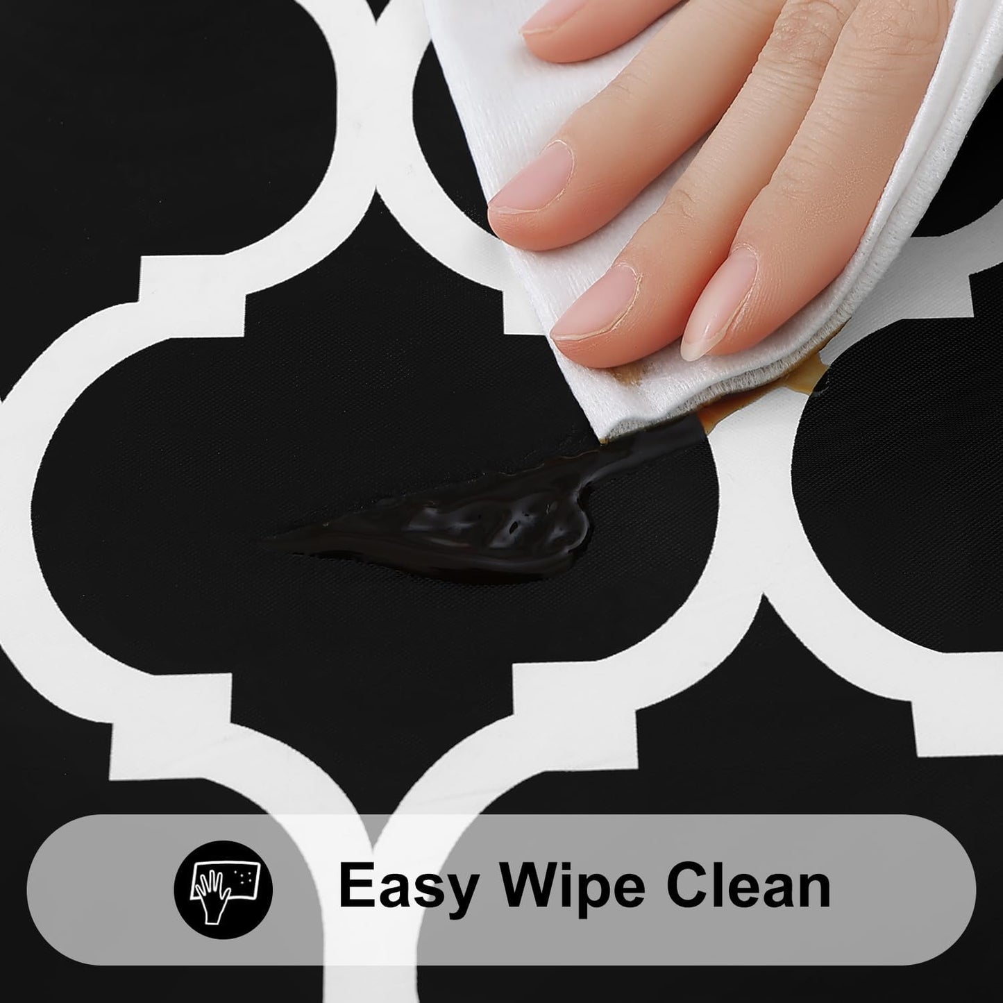 round Picnic Tablecloth, Waterproof Elastic Fitted Table Covers for 36" - 44" Tables, Wipeable Flannel Backed Vinyl Tablecloths for Camping, Indoor, Outdoor, Black & White