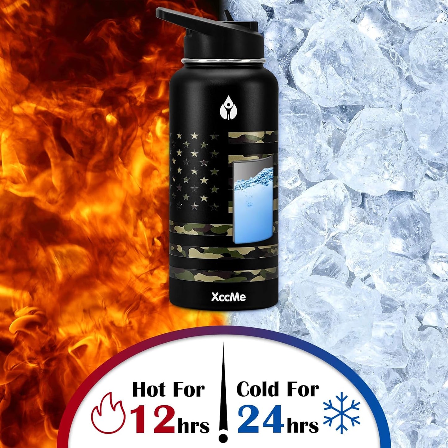 32 Oz Insulated Water Bottle,Stainless Steel Leak Proof Water Bottles,Wide Mouth Double Walled Travel Thermal Mug with 2 Lids for Cold Water Drinks,Sports,Travel,Car and School Camouflage