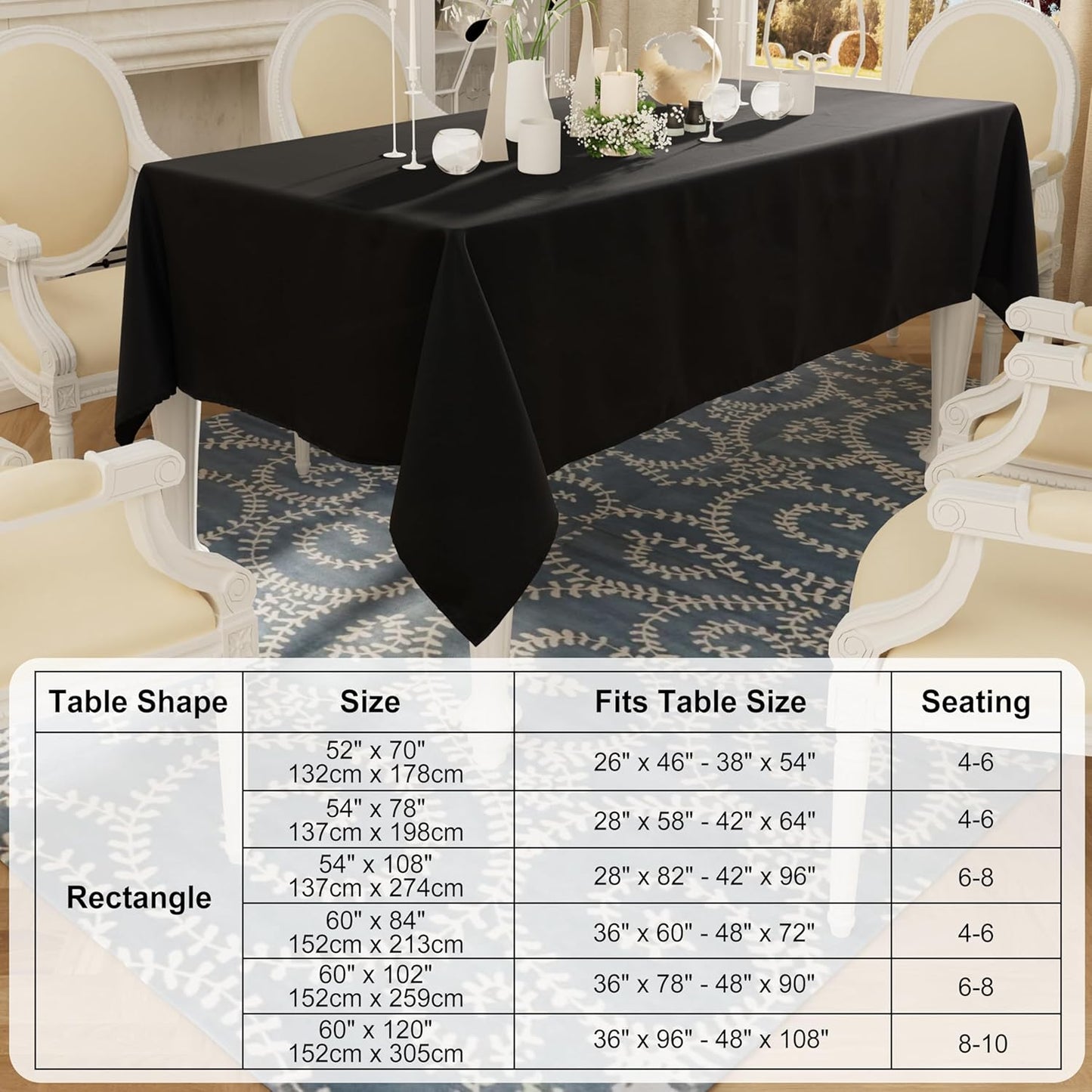 Rectangle Table Cloth, Waterproof Anti-Scratch Polyester Tablecloth, Decorative Washable Fabric Table Cover for Dining, Buffet, Parties and Outdoor, 60X84, Black
