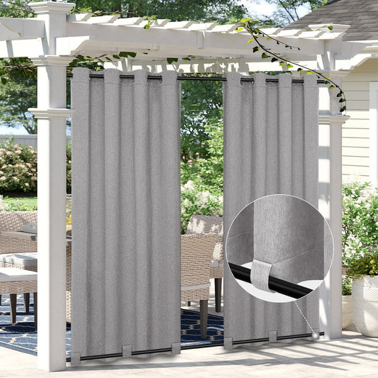 Linen Look Outdoor Curtains Waterproof Windproof Porch Curtains, Soft Thicken Outdoor Privacy Curtains for Patio, Gazebo, Grommet Top and Tab Bottom Drape, 1 Panel, 54X84 Inch, Grey