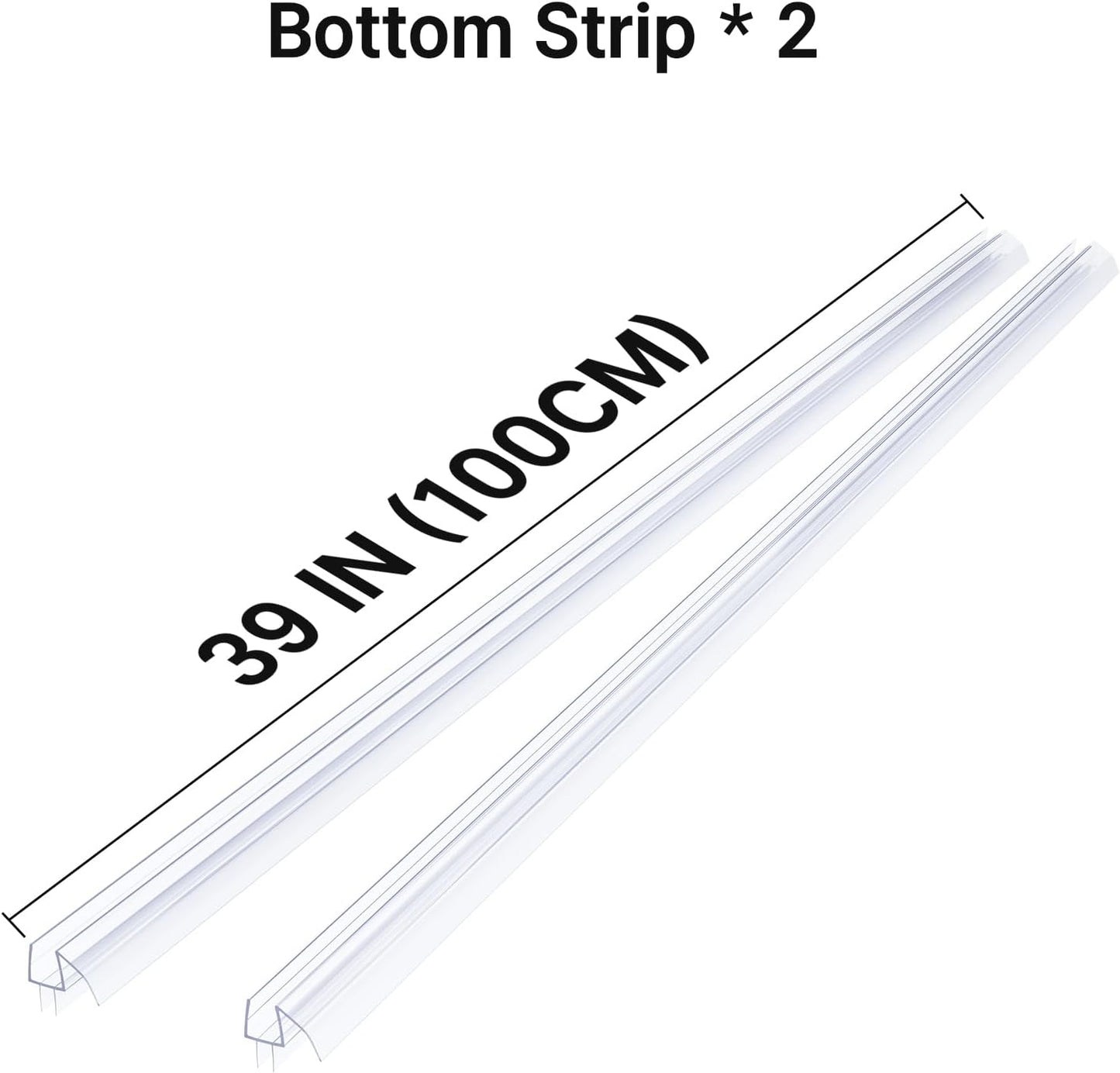Shower Door Bottom Seal 39 Inch (Set of 2) - Suitable for 3/8 Inch Glass, Frameless Glass Shower Door Seal Strip, Shower Door Sweep
