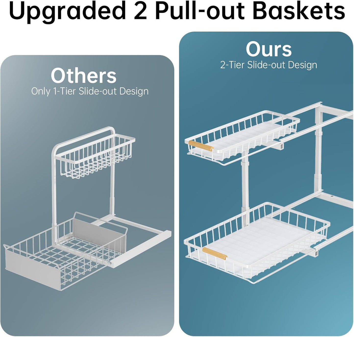 2 Pack under Sink Organizer and Storage, 2 Tier Pull Out Cabinet Organizer, Slide Out under Sink Storage Shelf, Undersink Organizers Shelves for Kitchen Bathroom Pantry Organization