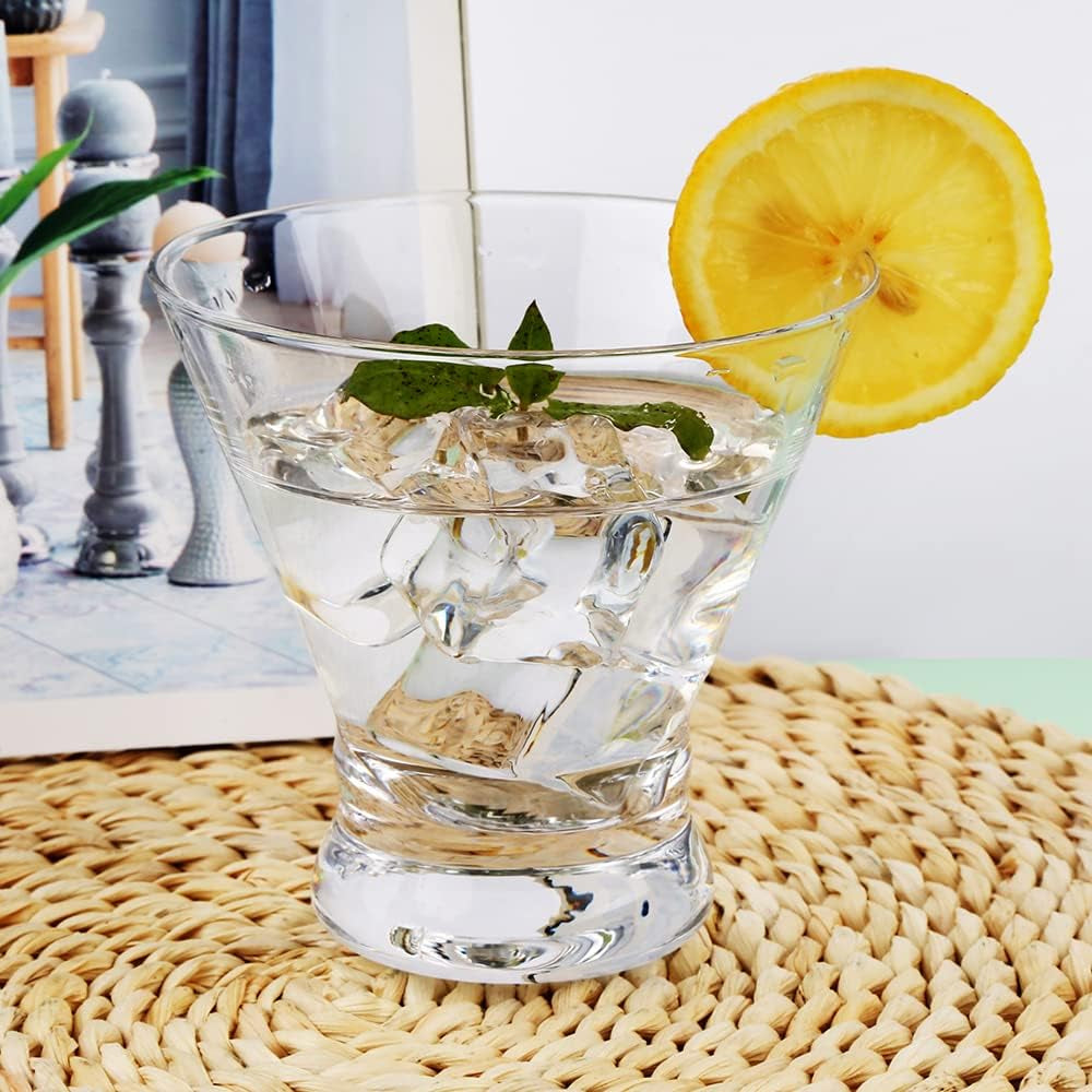 Set of 6 Martini Glasses - 8-Ounce Cinched Design Cocktail Glasses with Heavy Base, Stemless Construction for Stability - Sturdy and Elegant Cosmopolitan Bar Glasses (Glass, Clear6Pcs)