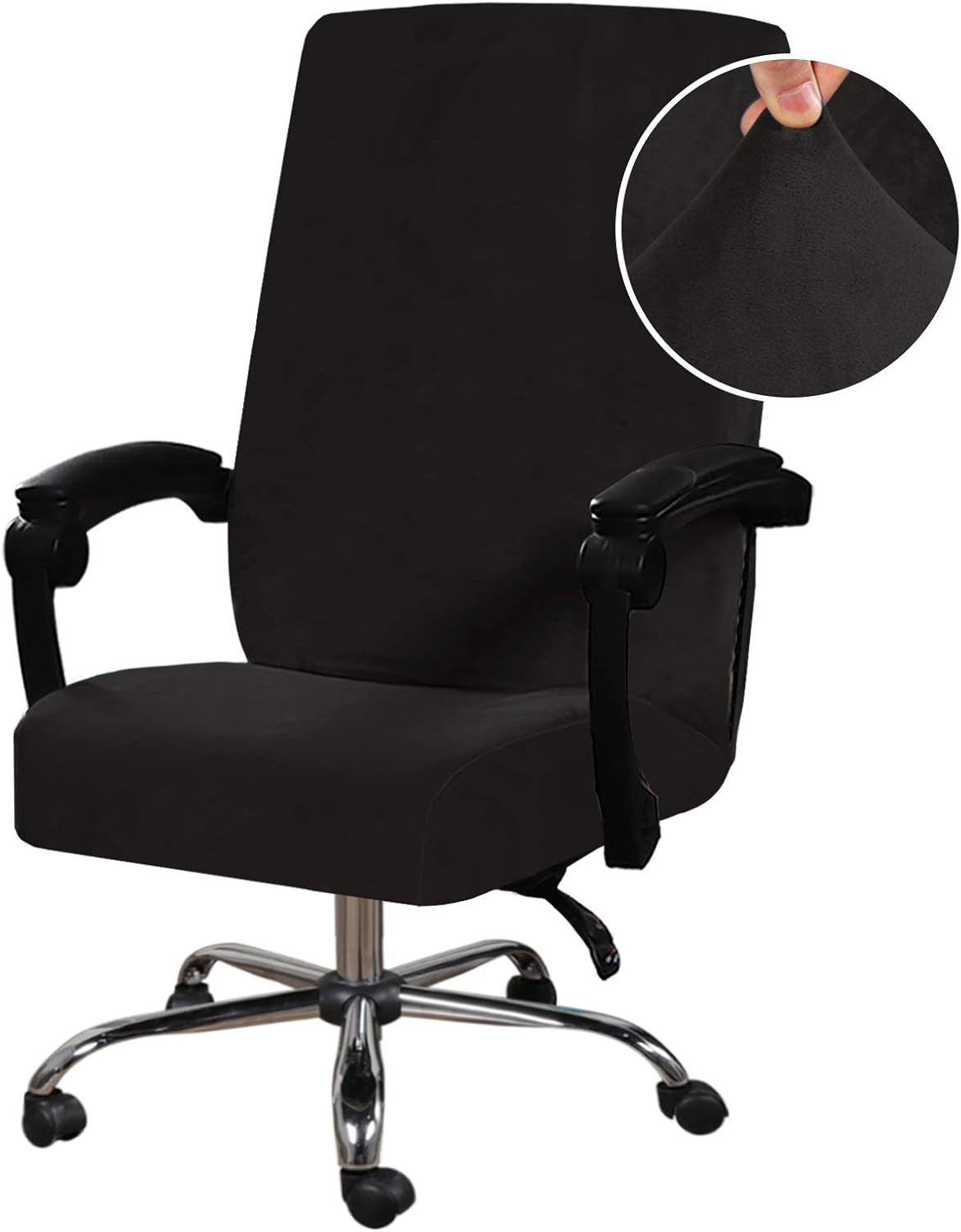 Velvet Home Office Chair Covers Stretchable Computer Desk Chair Covers Mid - High Back Universal Executive Boss Gaming Seat Cover Removable Machine Washable, Black