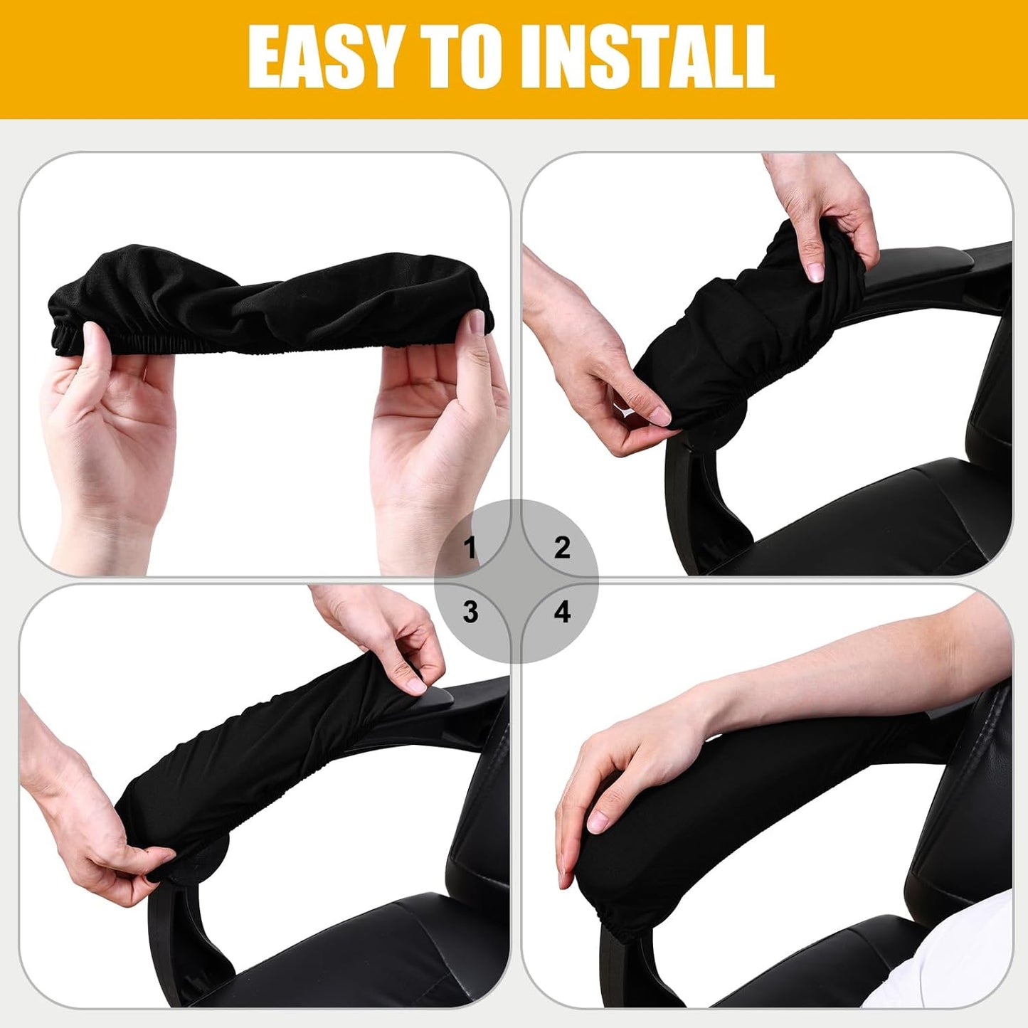 Stretch Printed Office Chair Armrest Covers, 2 Pcs Soft Fit Removable Washable Computer Desk Chair Arm Covers Protector, Black