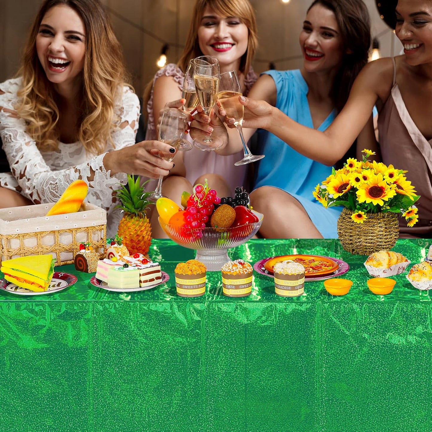 3 Pack Iridescent Green Plastic Tablecloths, Shiny Disposable Laser Rectangle Table Covers, Holographic Foil Tablecloth for St. Patrick'S Day Birthday Christmas Witch Theme Party, 54X108Inch