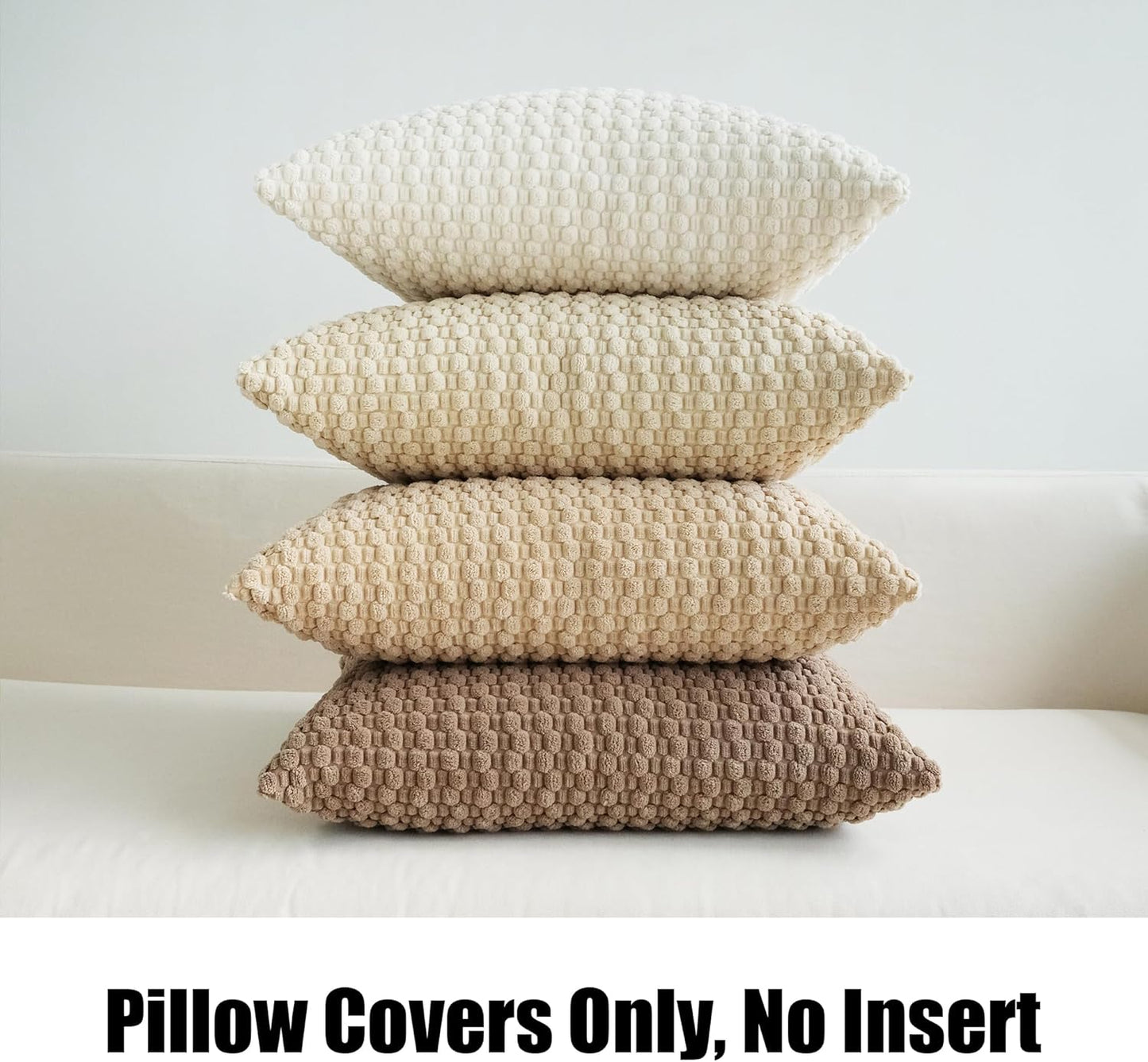 Pack of 4 Neutral Decorative Throw Pillow Covers Farmhouse Boho Home Decor Striped Corduroy Square Pillowcases 18 X 18 Inch Beige Chocolate