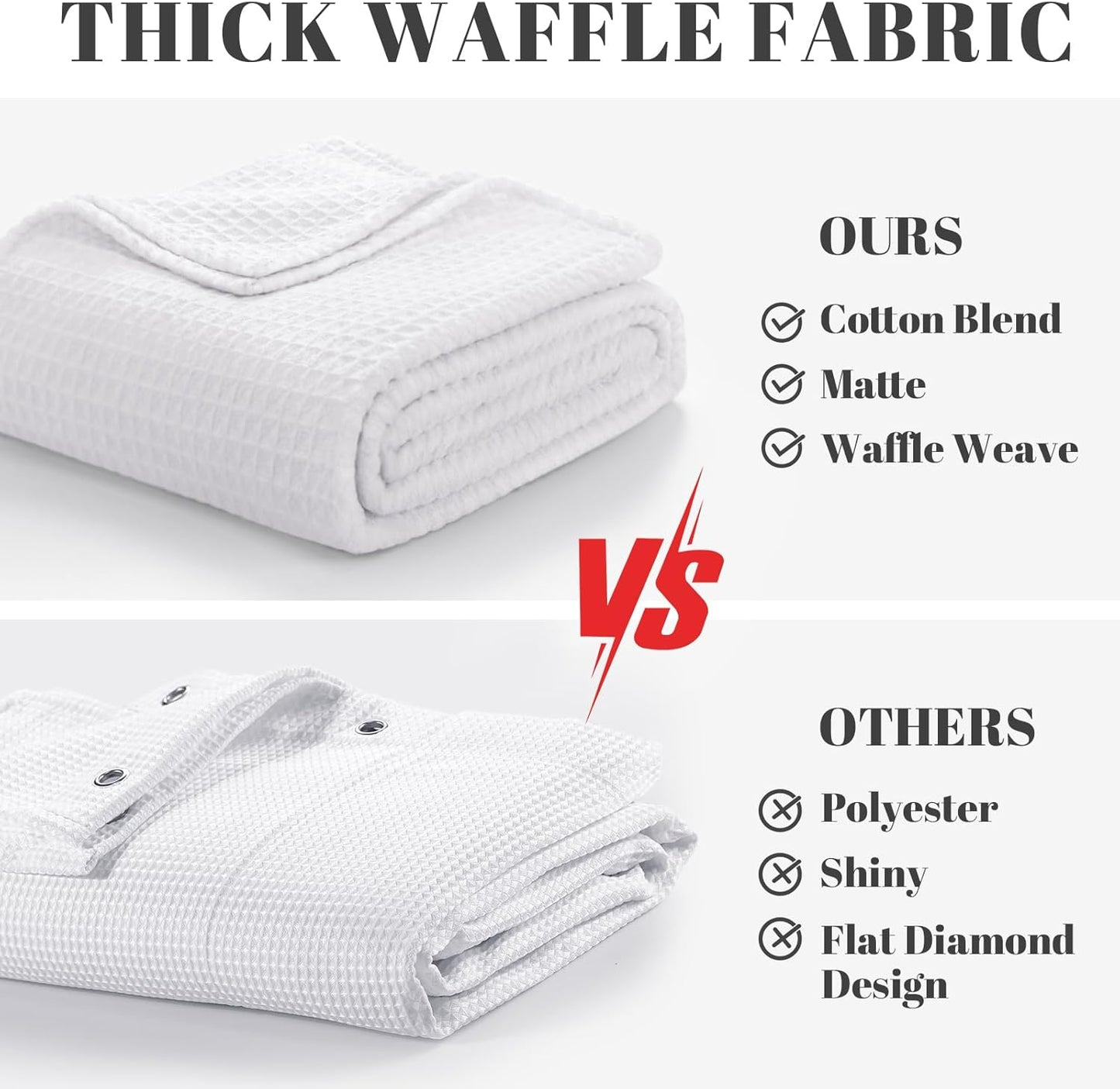 Natural Cotton Touch Shower Curtain Waffle Weave Shower Curtain for Bathroom Fabric White 72Wx72L