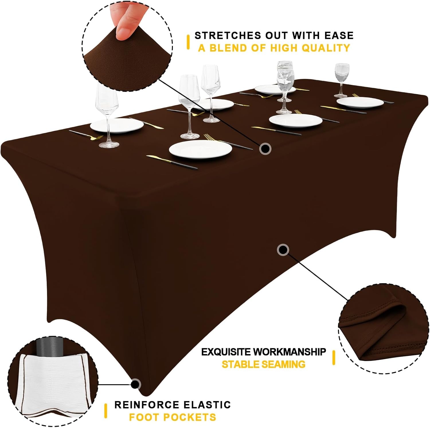 2 Pack Spandex Table Cloth 4FT, Elastic Fitted Stretch Tablecloths, Washable and Wrinkle Free Rectangular Patio Table Cover for Outdoor, Wedding, Banquet & Parties (Coffee, 48Lx30Wx30H Inch)