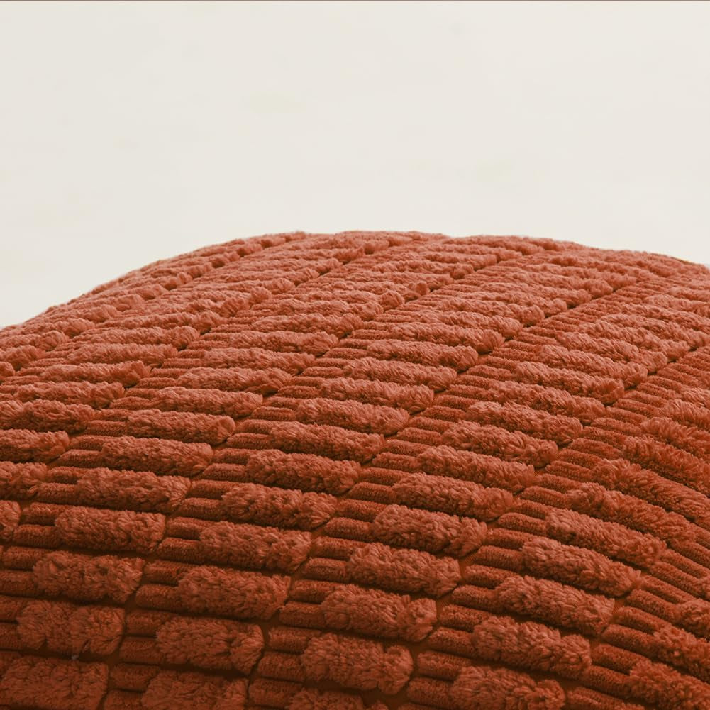 2 Packs Burnt Orange Decorative Throw Pillow Covers 18X18 Inch for Living Room Couch Bed Sofa, Farmhouse Boho Fall Home Decor, Soft Striped Corduroy Square Cushion Case 45X45 Cm