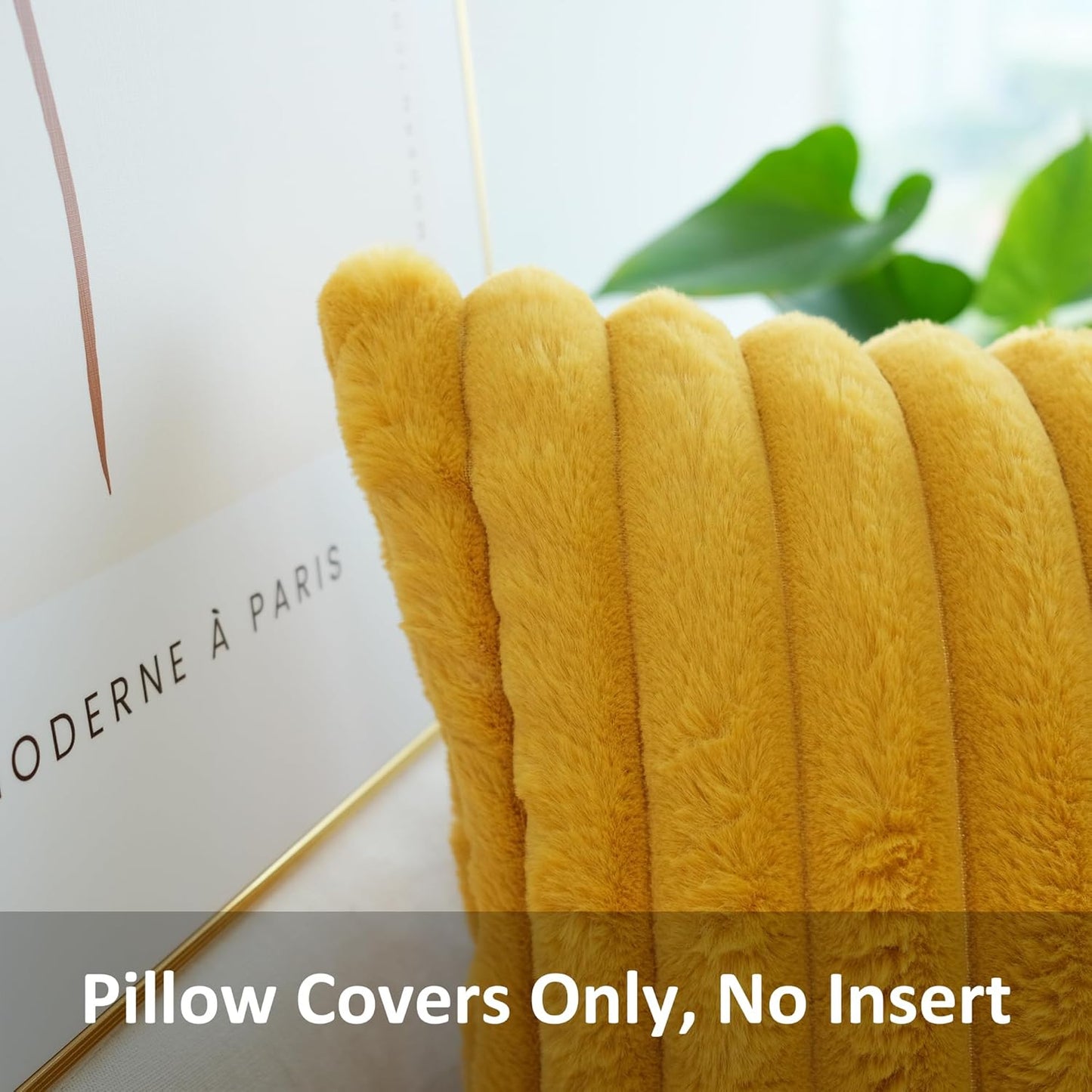 Pack of 2 Faux Fur Plush Decorative Throw Pillow Covers Couch Cushion Case Soft Pillowcases (Mustard Yellow, 20 X 20-Inch)