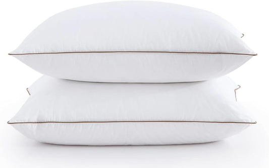 ® Made in USA Soft Fluffy Medium Firm Hotel Pillow, 100% Cotton Cover, Luxury Bed Pillows Standard Size Set of 2 for Back, Stomach or Side Sleeper.