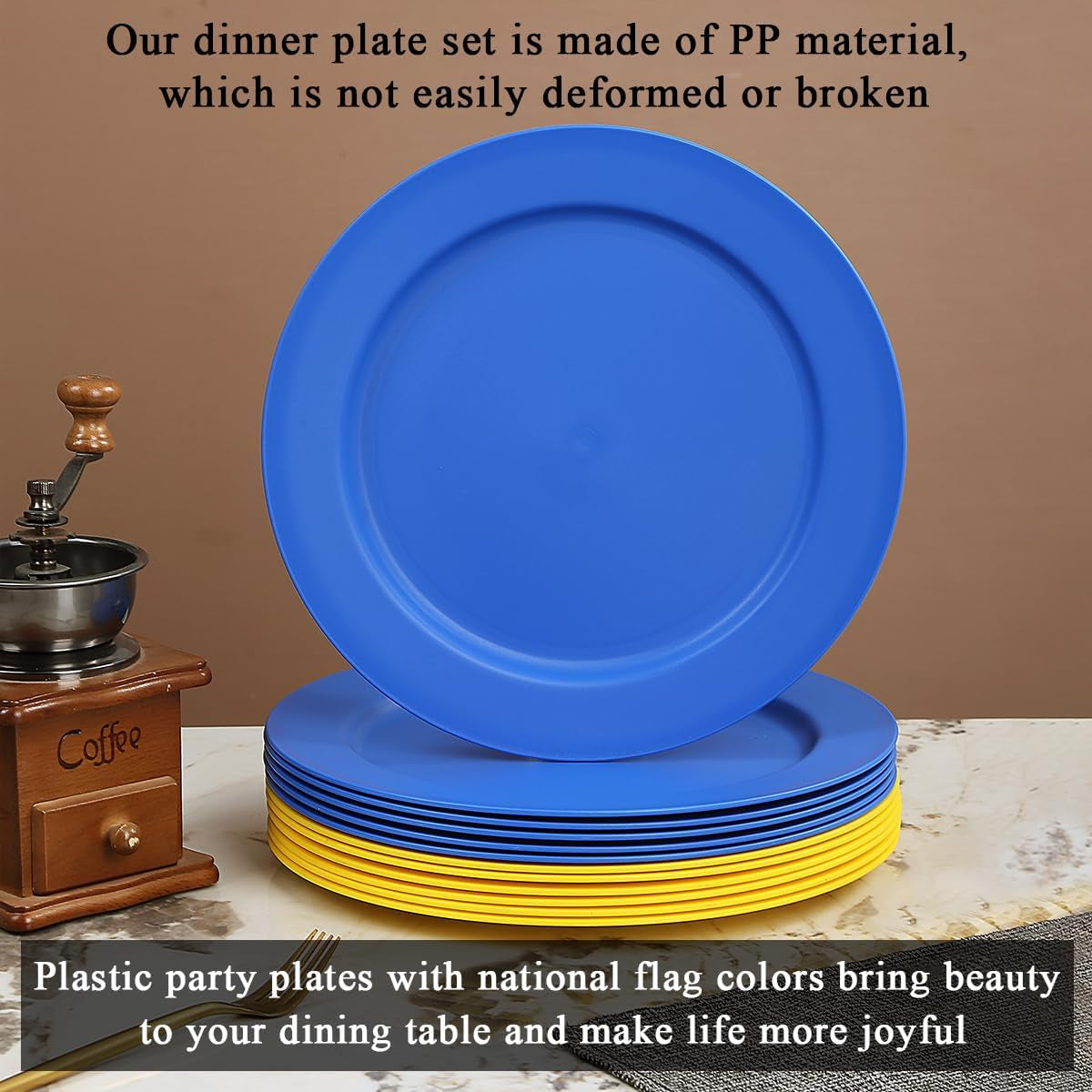 12-Piece Set of 10" Reusable and Unbreakable Plastic Dinner Plates, Salad Plates, and Pasta Bowls - Ideal for Home, Garden, Picnics, and Camping
