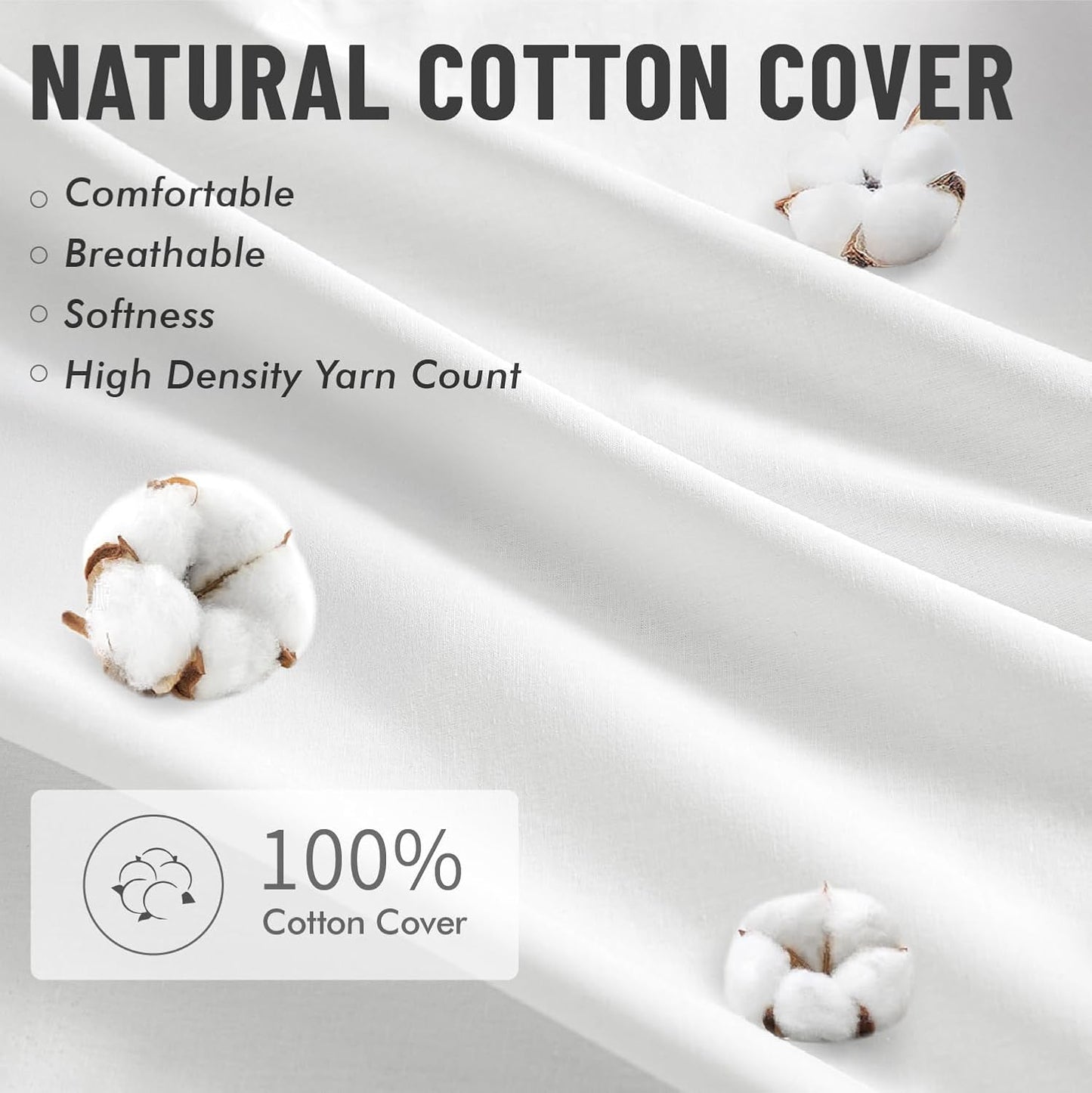 18X18 Pillow Inserts,Set of 2 100% Virgin Microfiber with Cotton Cover Throw Pillows for Couch Sofa and Bed