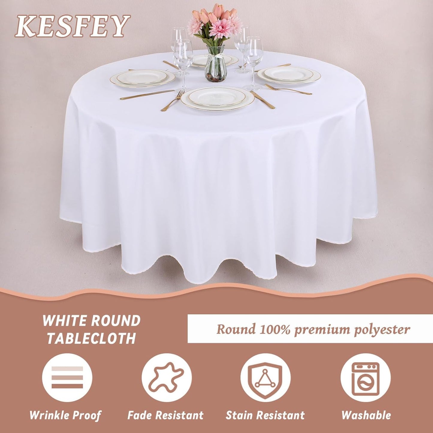 2 Packs White round Tablecloth 70 Inches White Polyester Table Cloths Circle Stain and Wrinkle Resistant Tablecloths for round Tables Washable Fabric Table Covers for Wedding Banquet Parties