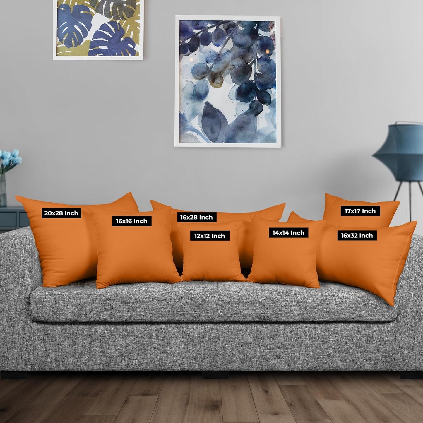 Throw Pillows Insert (Pack of 2, Orange) - 16 X 16 Inches Bed and Couch Pillows - Indoor Decorative Pillow