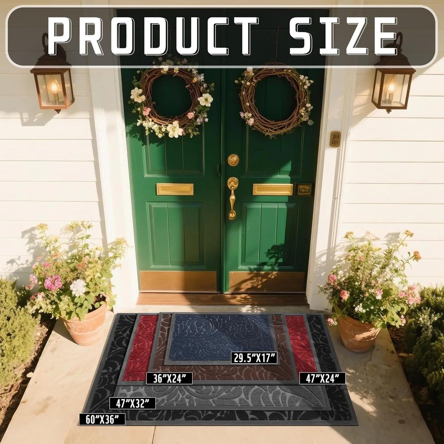 Door Mat outside Entrance, Heavy Duty Non-Slip Outdoor Mats for Front Door, All-Weather Waterproof Sturdy Doormat, Low Pile Entry Mat Indoor for Garage and Patio, Easy Clean, 29.5X17, Grey