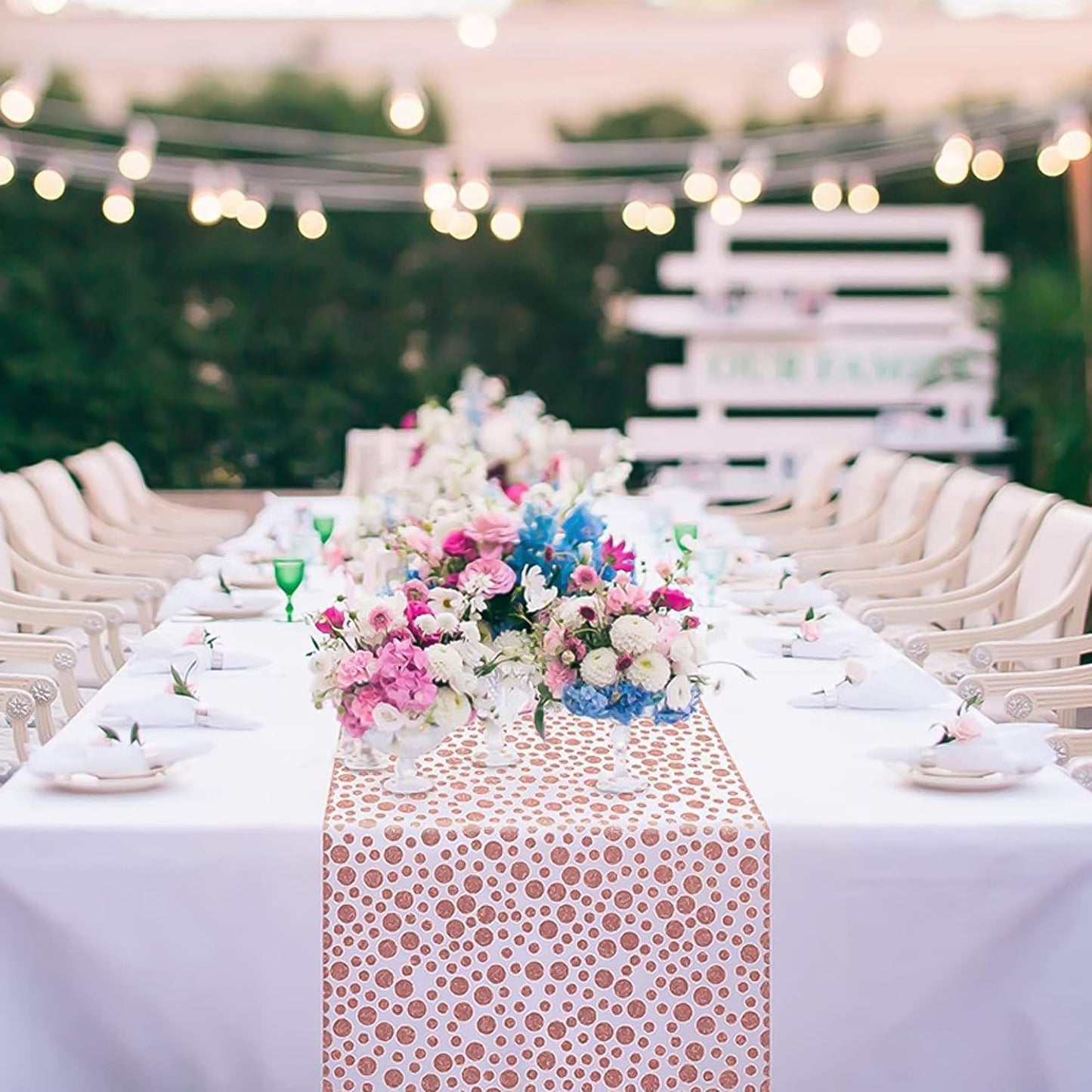 12-Pack Blue Dot Confetti Disposable Tablecloths (54" x 108") with Table Runner Decorations for Weddings, Birthdays, Baby Showers, and Anniversaries