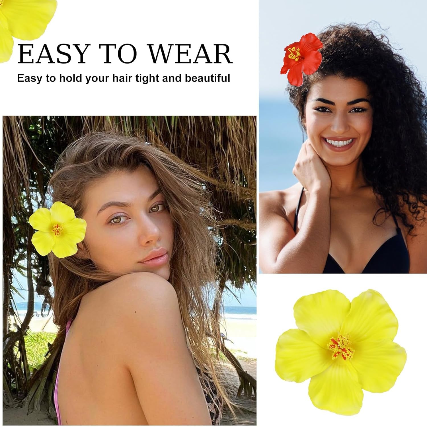 Hawaiian Flower Hair Clips for Women,4Pcs 3.5 Inch Artificial Flower Clips,Plumeria Hibiscus Hairclip for Beach Party,Cute Summers Tropical Flowers Bow Hair Accessories for Girls Holiday Gifts